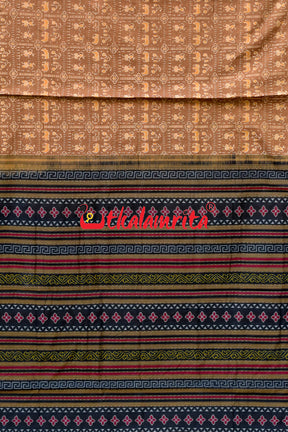 Hathi Design Light Brown Sambalpuri Cotton Saree