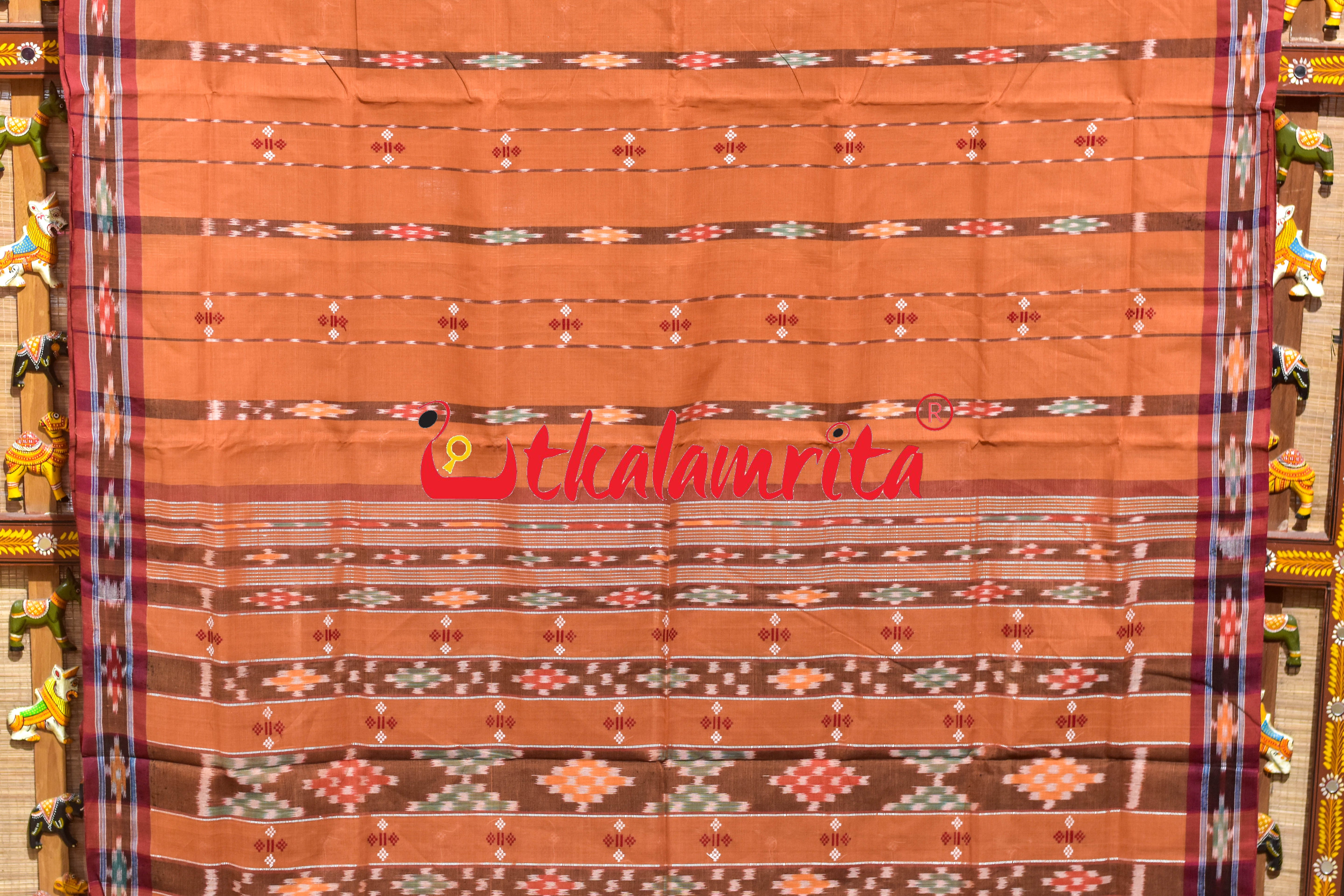 Brown Punji Diamond Pittala Single Cotton Saree