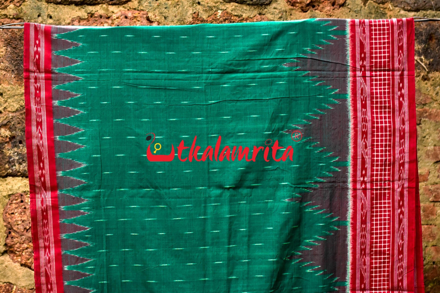 Green Red Check Daali Scot Khandua Cotton Saree