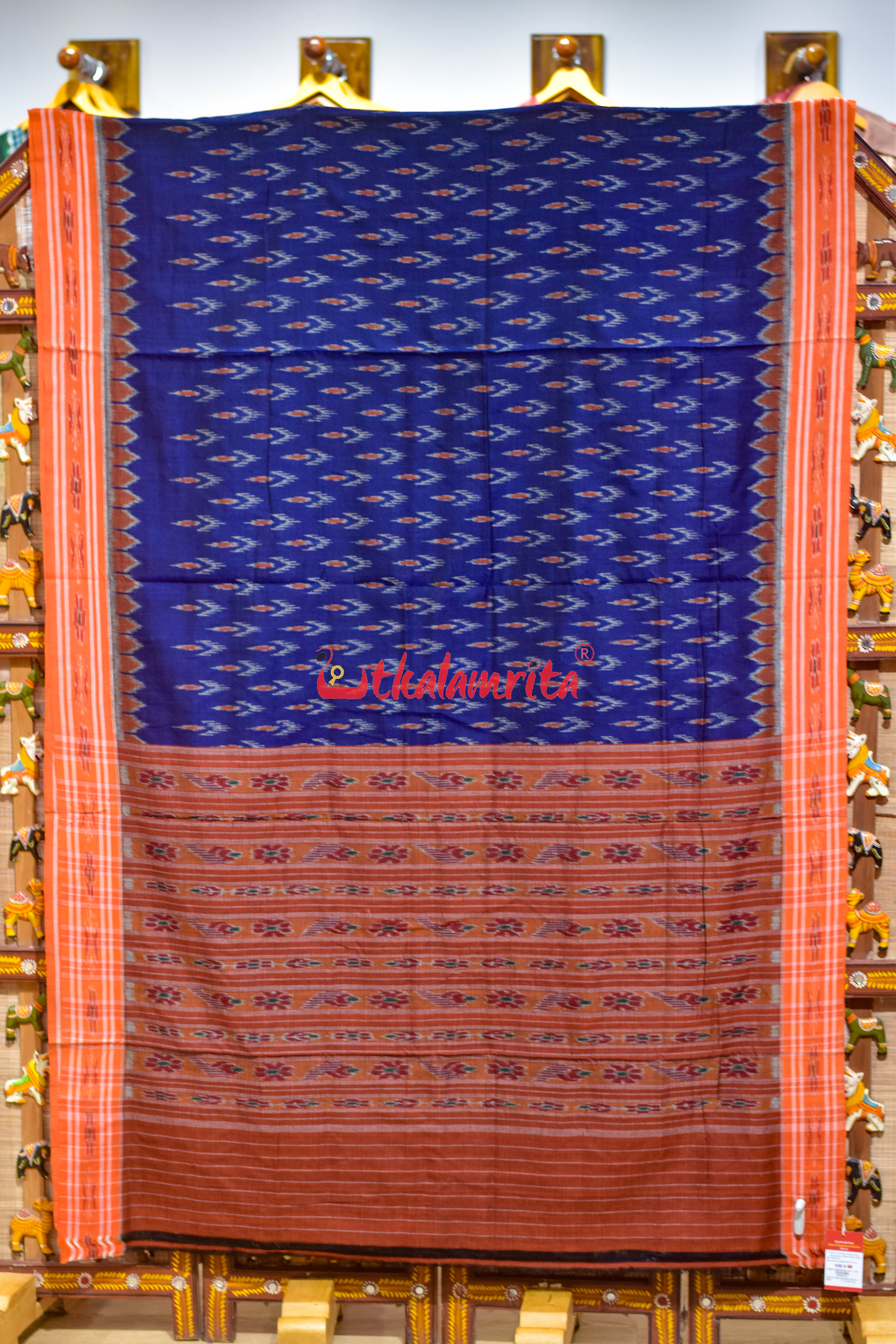 Navy Blue with Orange Cloves Khandua Cotton Saree
