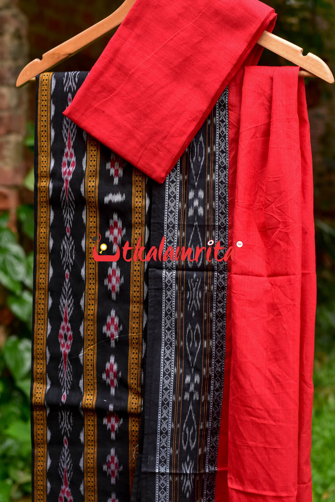 Black Red Pasapali Long Flower Bandha Dress Set