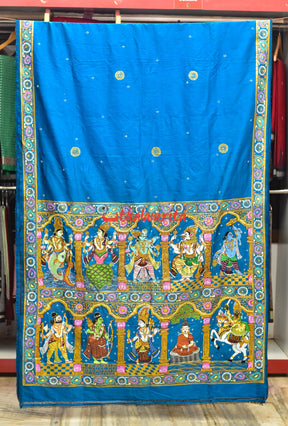 Cobalt Blue Dasabatar Pattachitra Silk Saree
