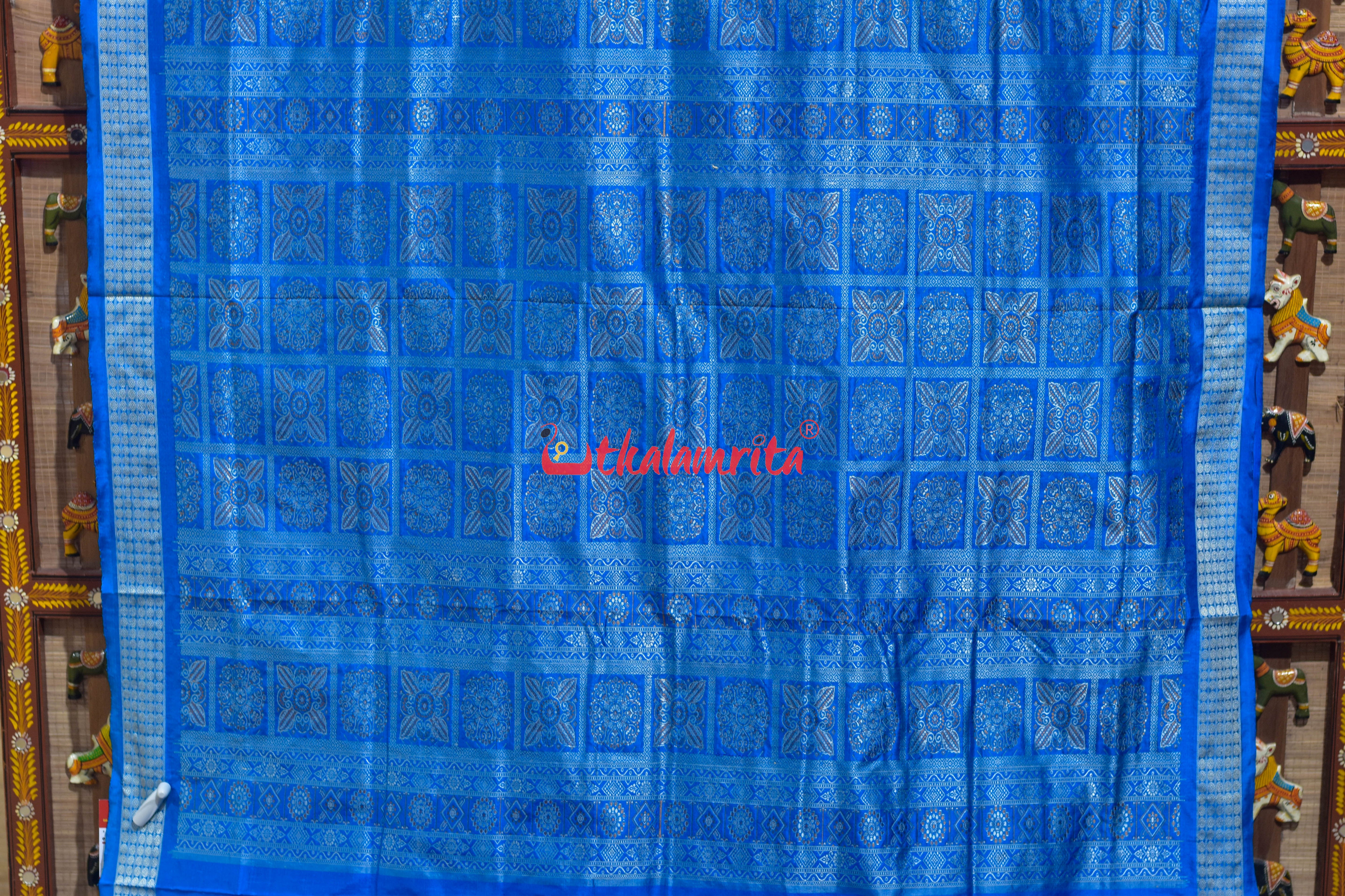 Deep Blue Copper Sulphate Box Tribal Bomkai Silk Saree