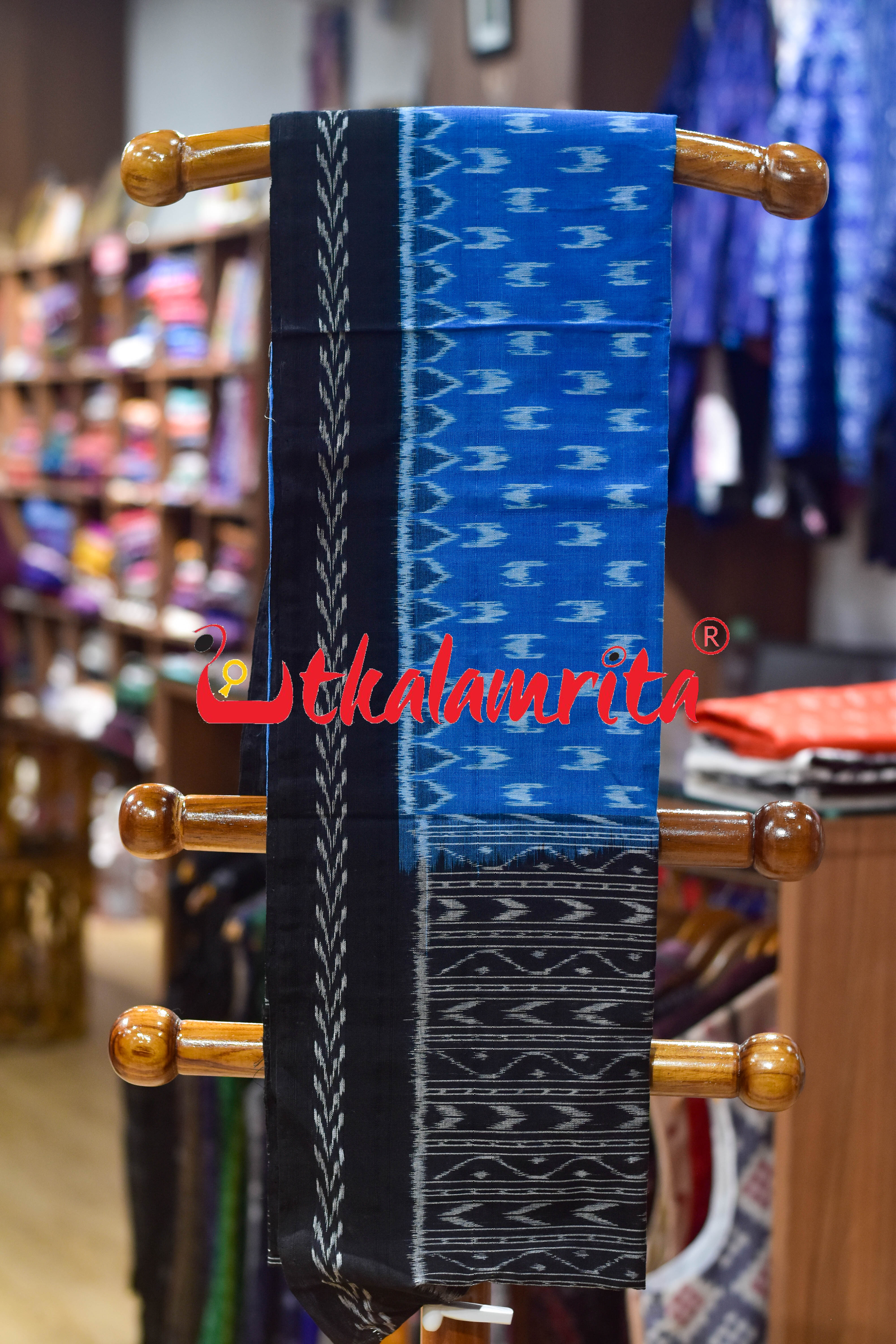Blue Black Dhanpatri Border Sambalpuri (Dupatta)