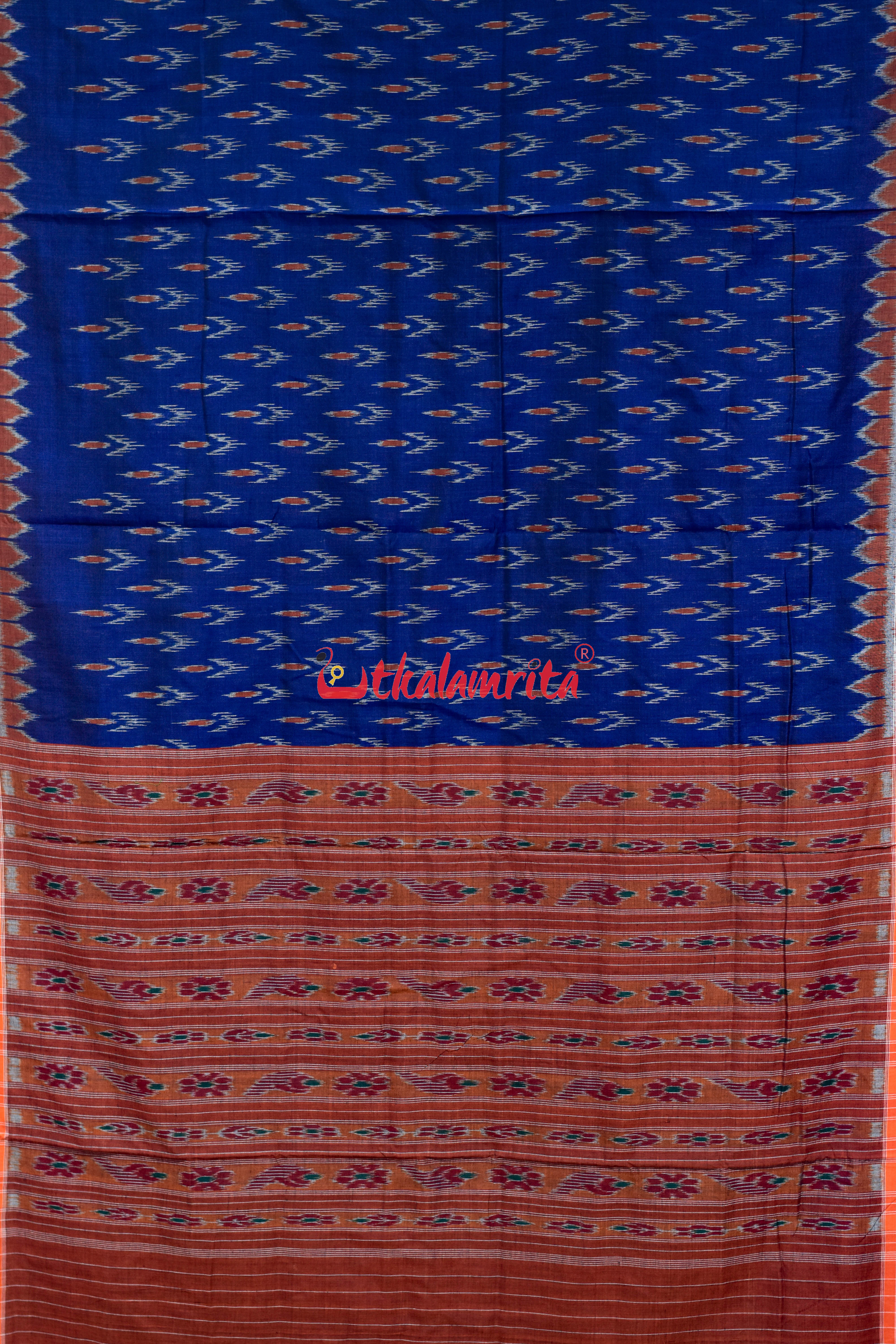 Navy Blue with Orange Cloves Khandua Cotton Saree