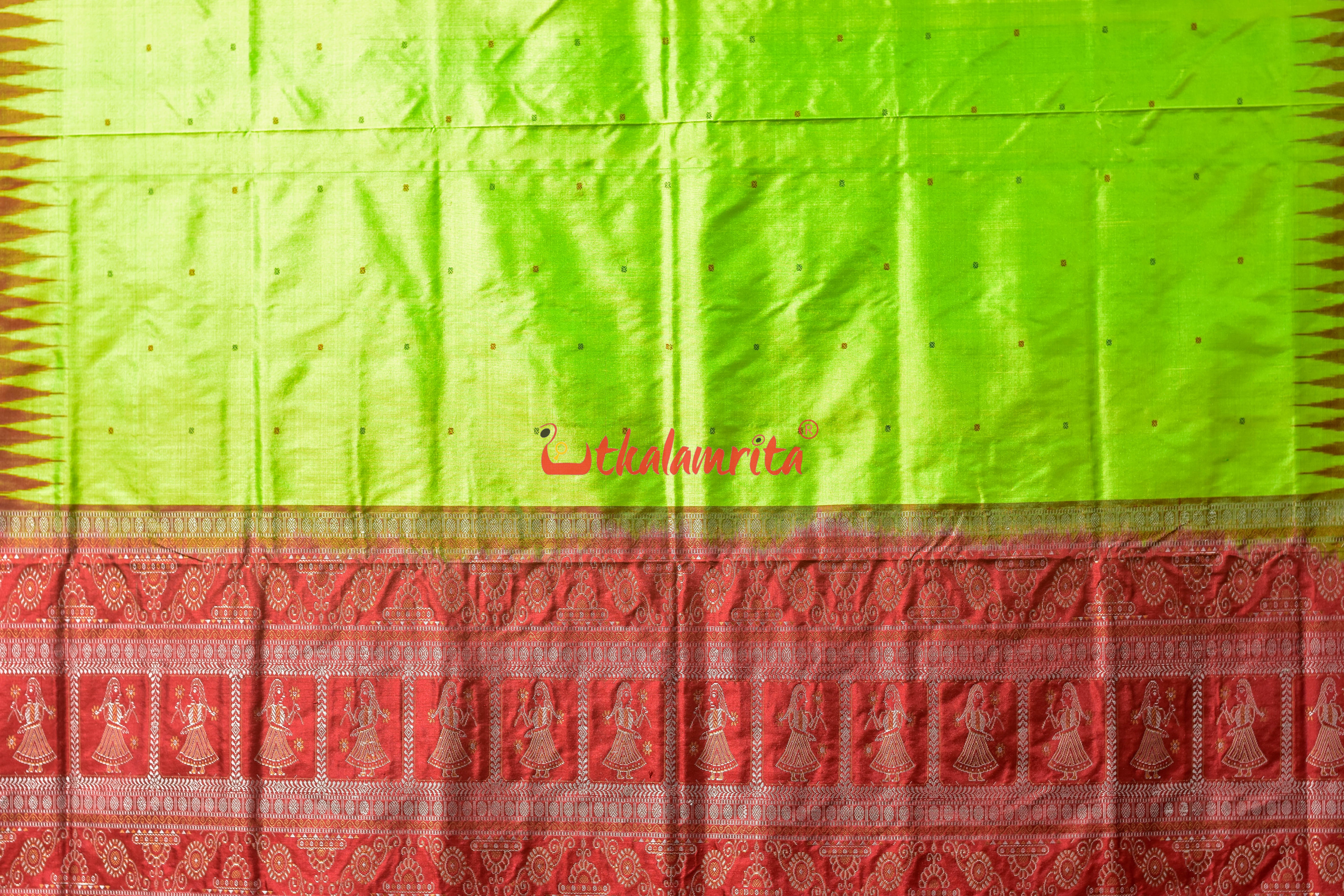 Lime Green Buti Bomkai Silk Saree