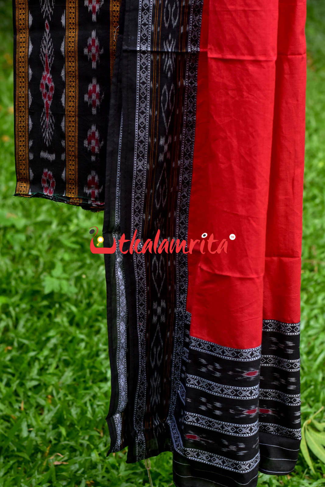 Black Red Pasapali Long Flower Bandha Dress Set