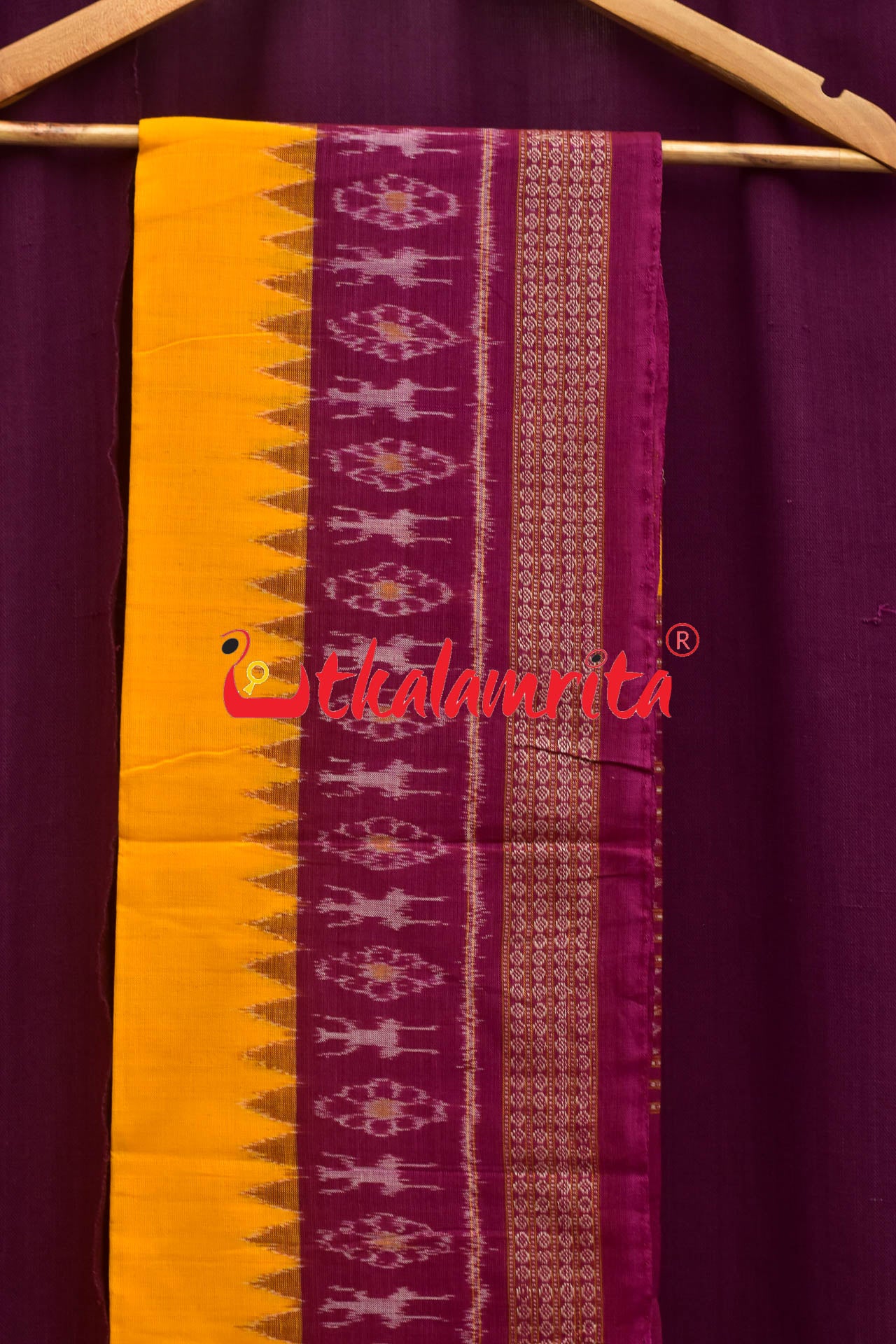 Magenta Yellow Standing Tribal Sambalpuri Dress Set