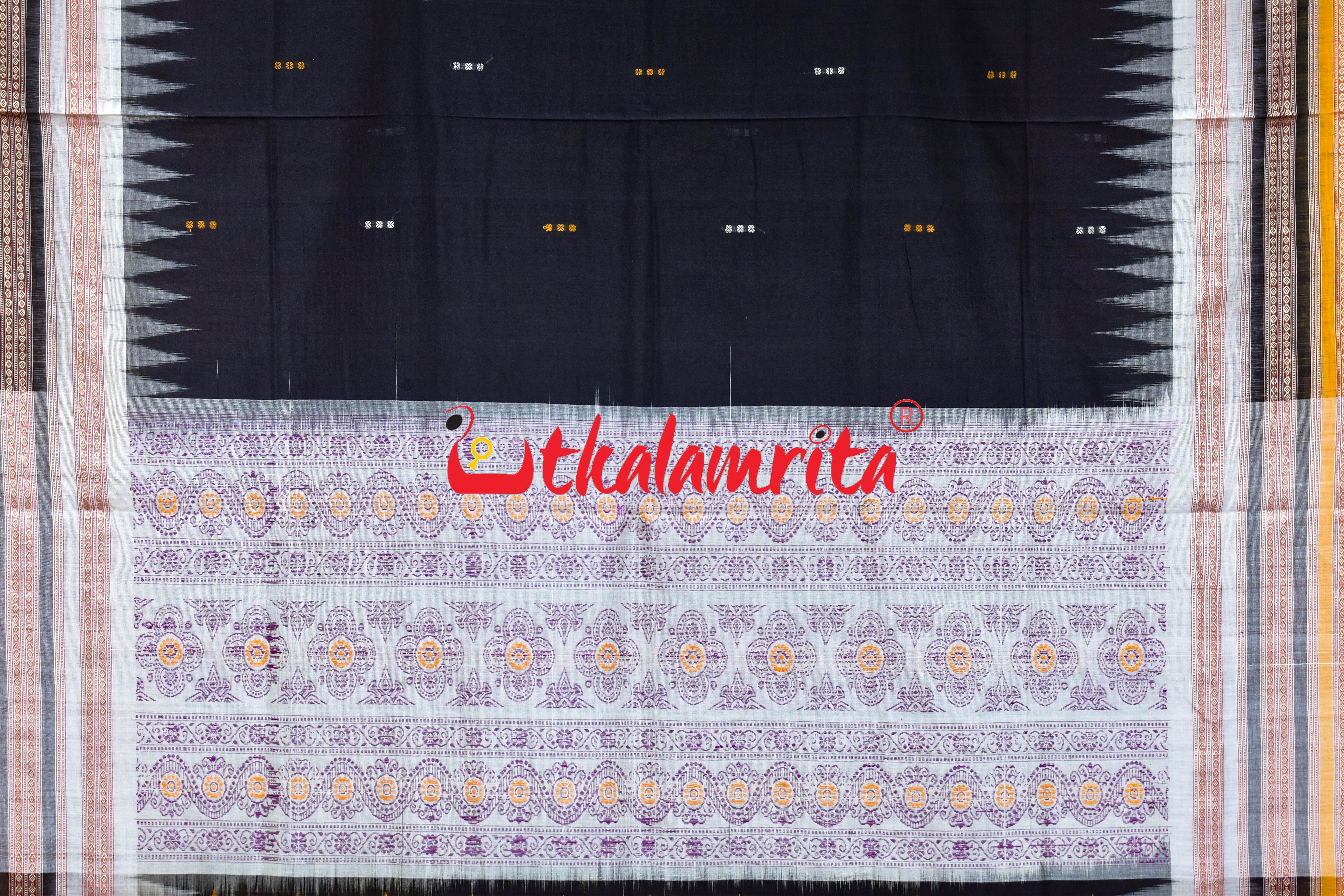 Black Yellow Triple Dhadi Bomkai Cotton Saree