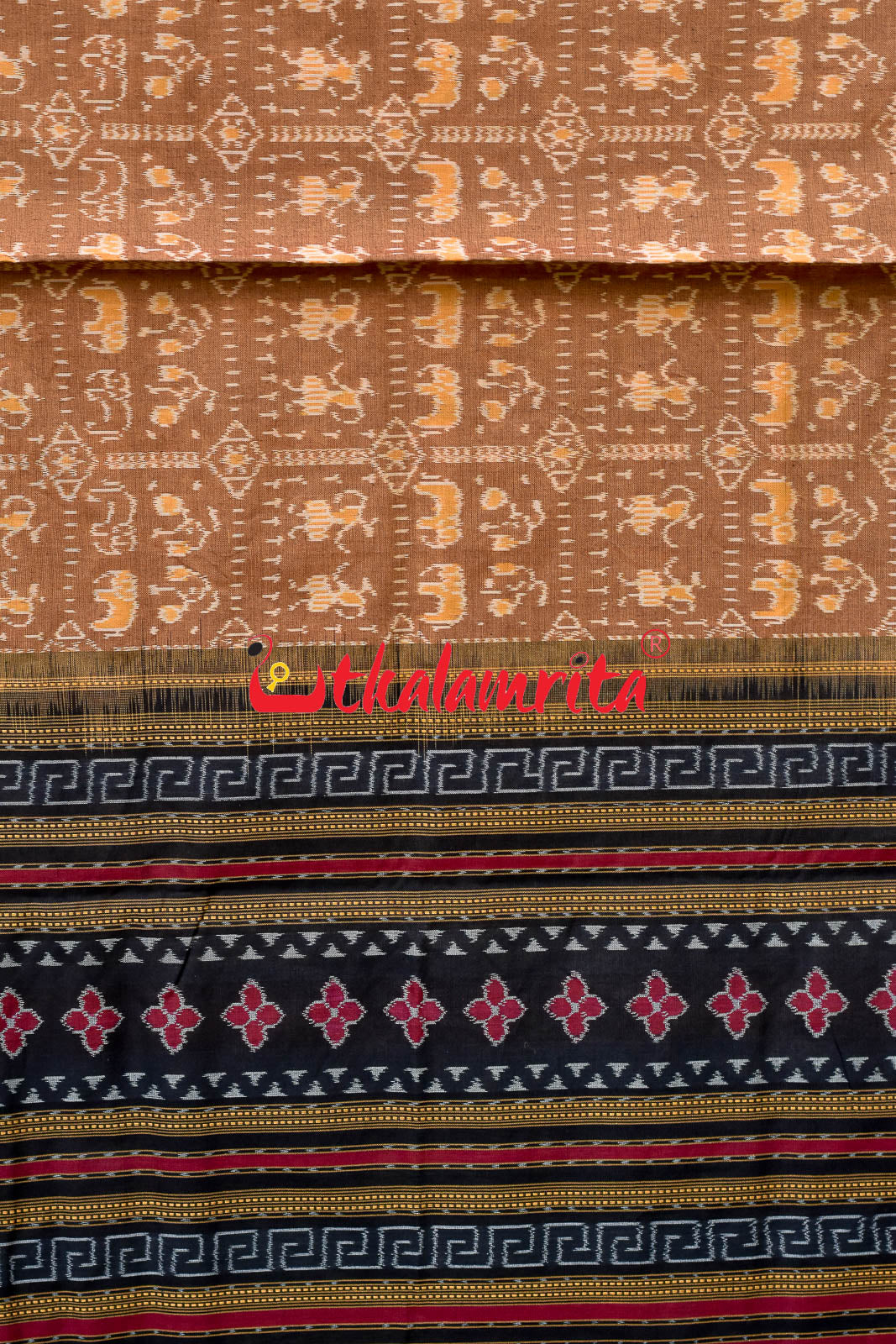 Hathi Design Light Brown Sambalpuri Cotton Saree