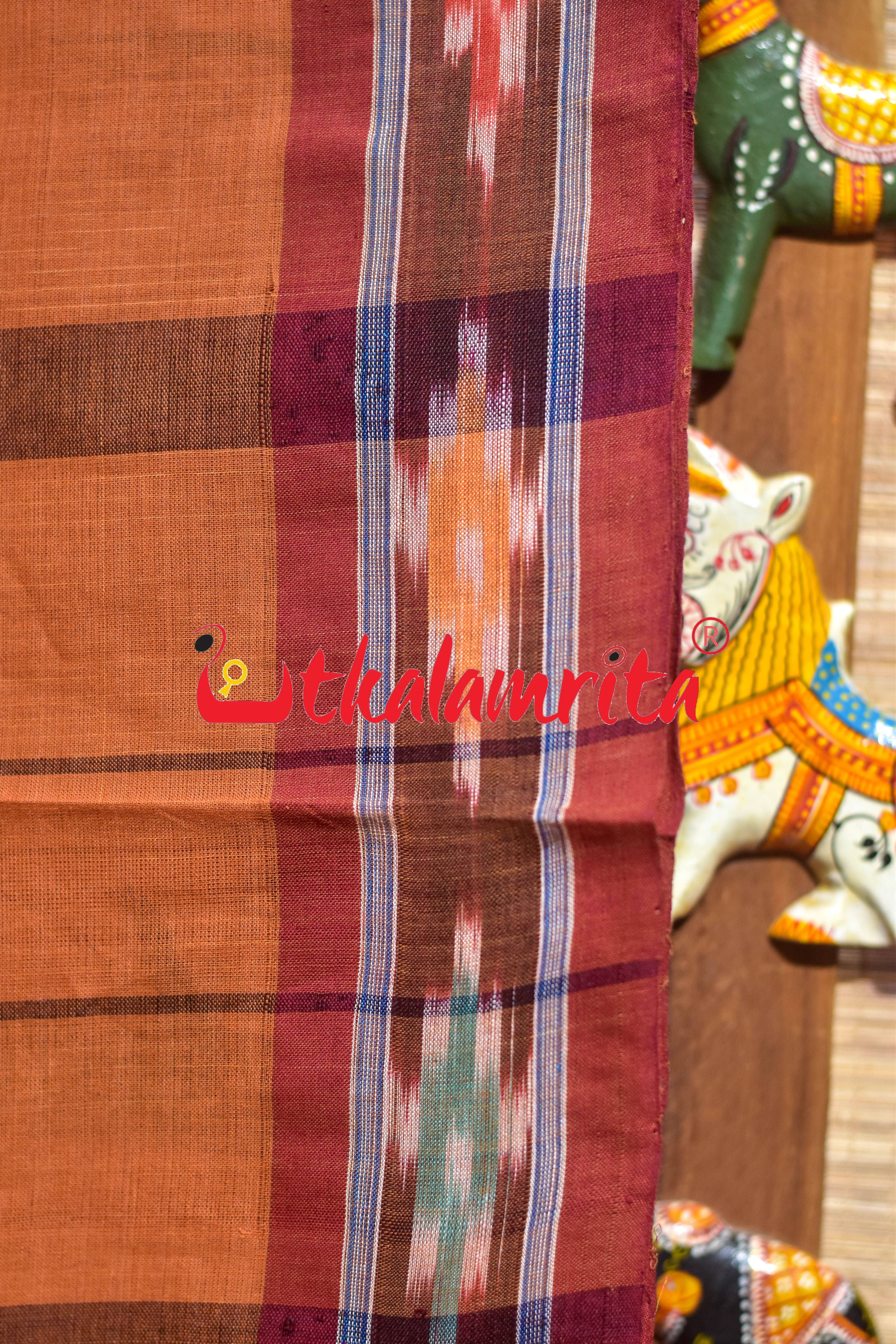 Brown Punji Diamond Pittala Single Cotton Saree
