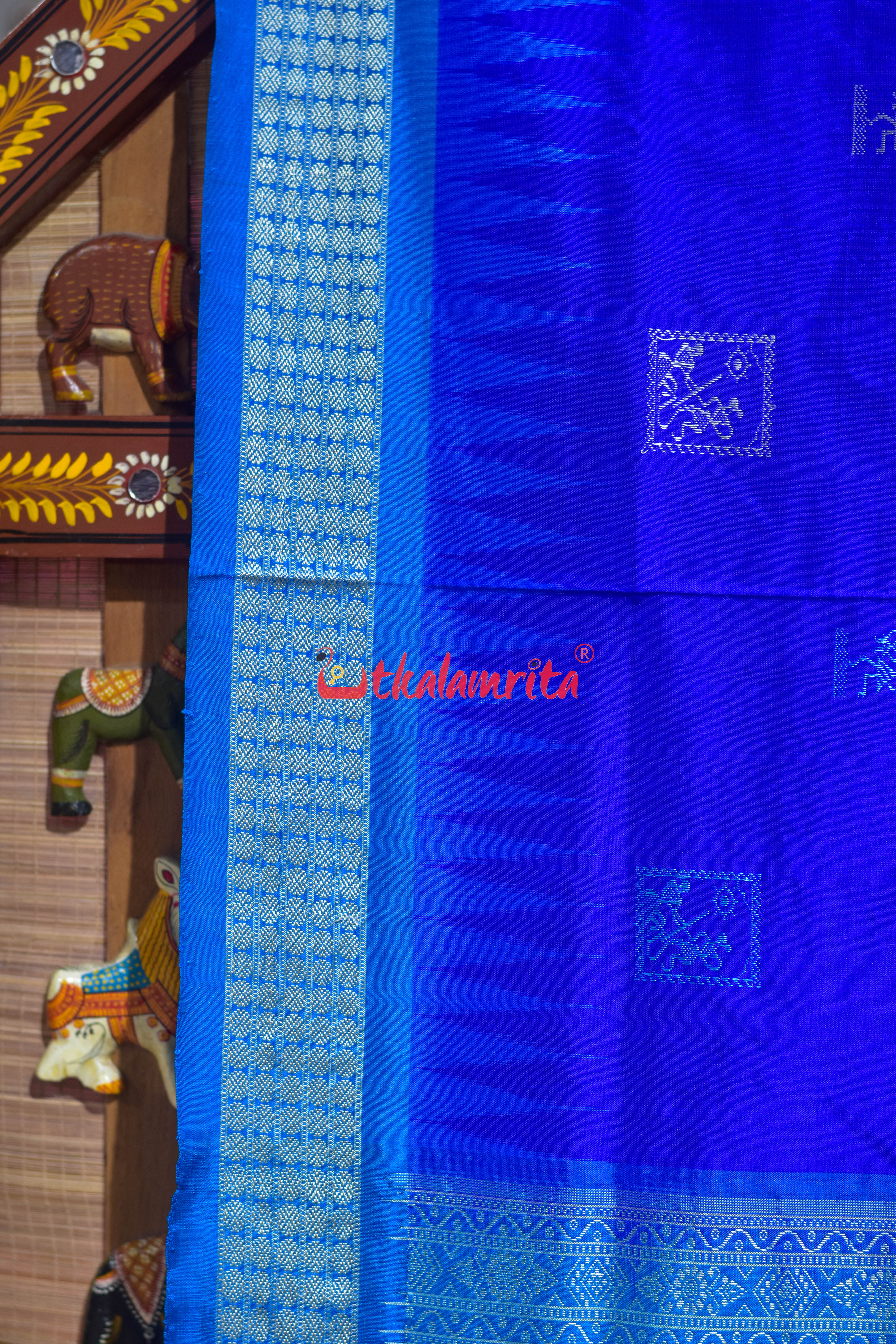 Deep Blue Copper Sulphate Box Tribal Bomkai Silk Saree