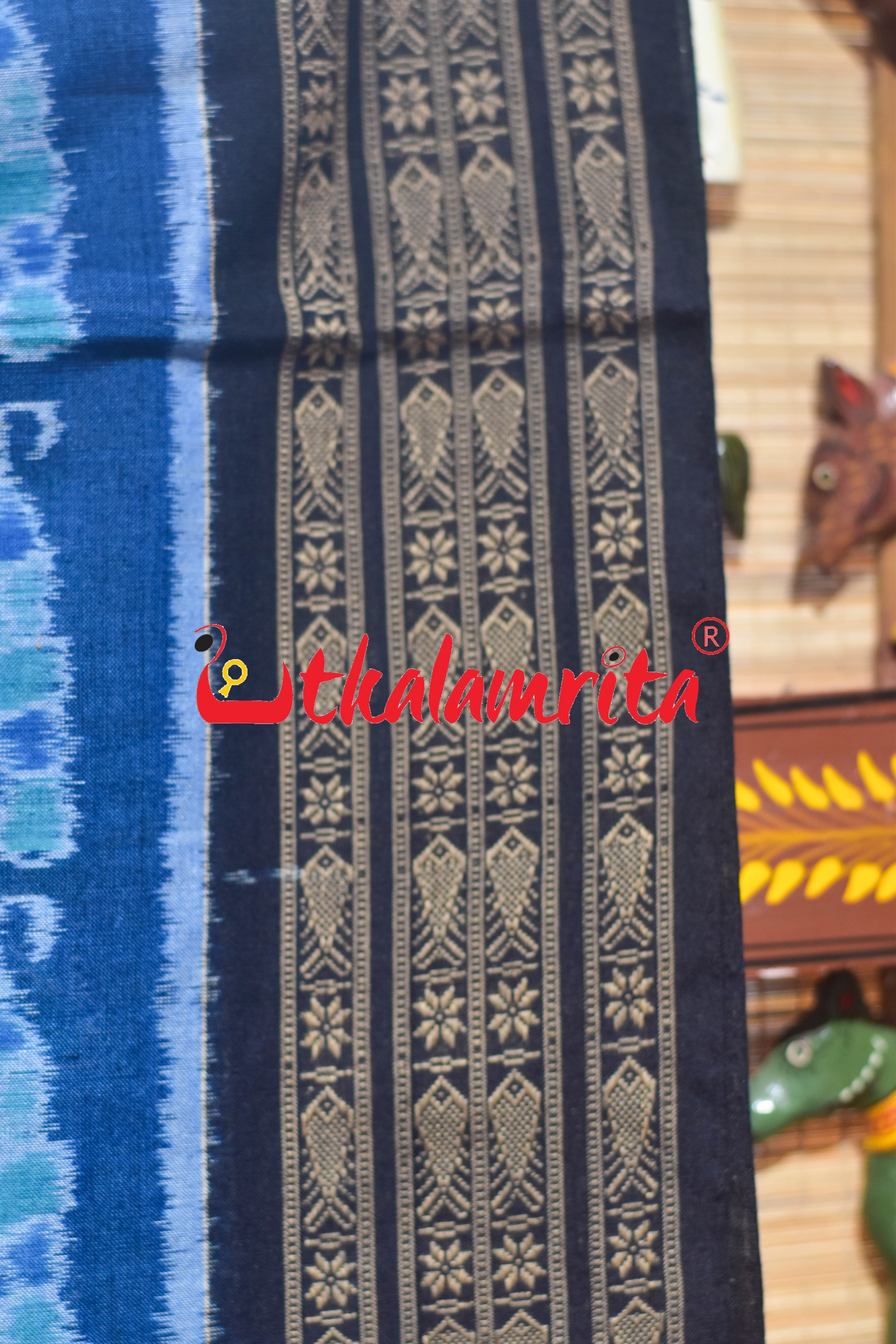 Special Sankha Blue Black Sambalpuri Cotton Saree