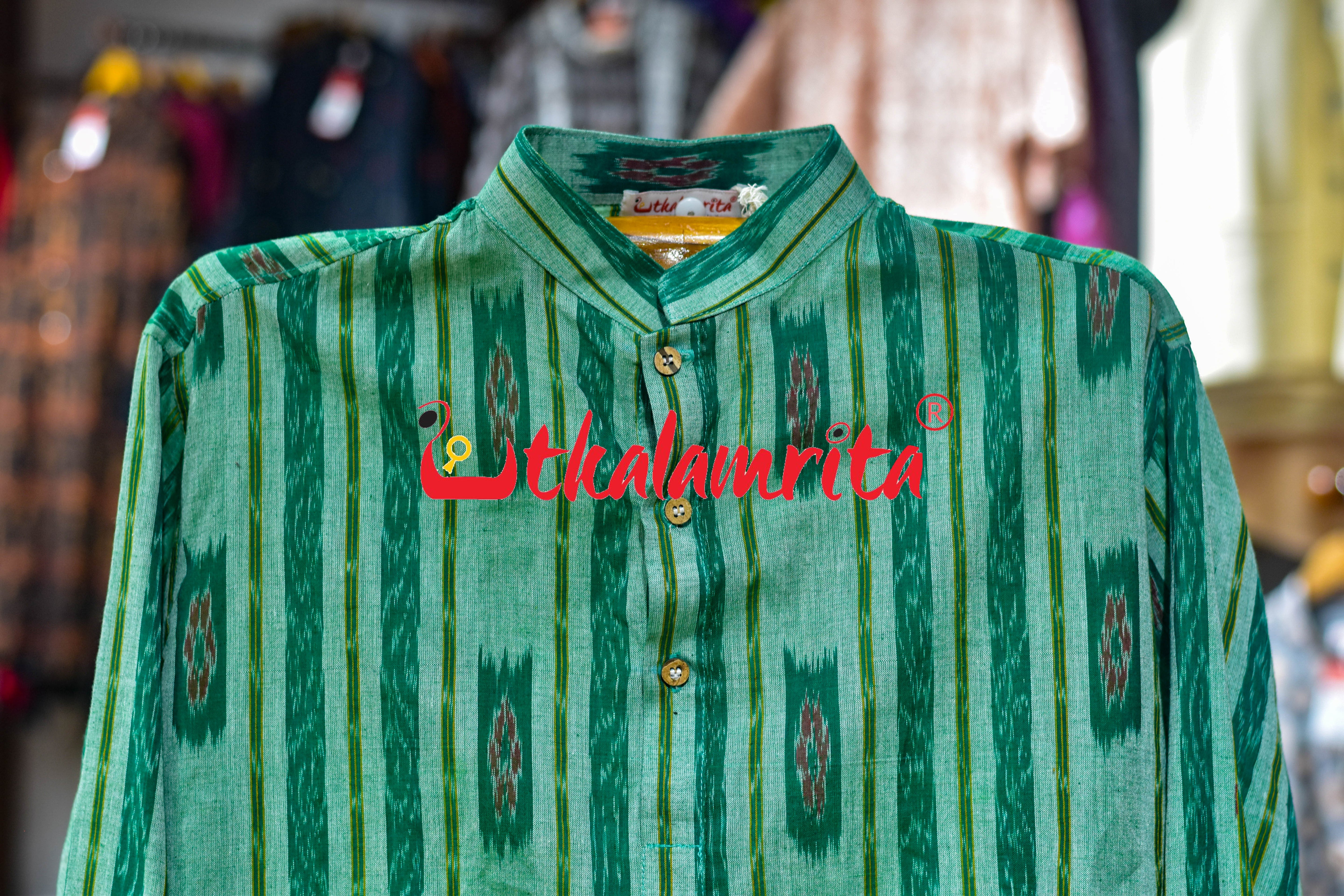 Light Green Box Flower Bandha (Men's Half Kurta)