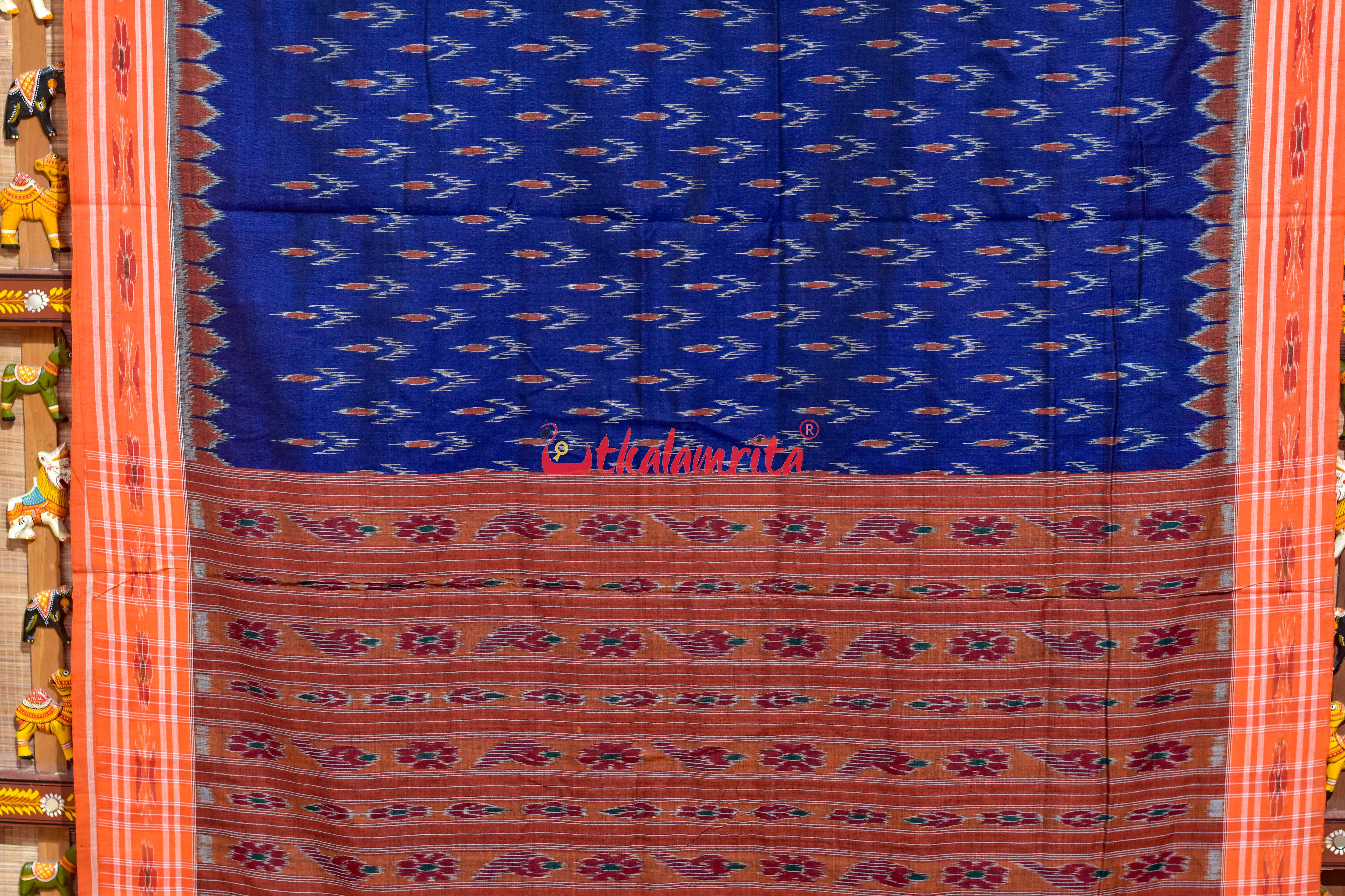 Navy Blue with Orange Cloves Khandua Cotton Saree