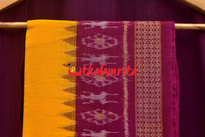 Magenta Yellow Standing Tribal Sambalpuri Dress Set