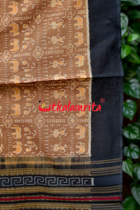 Hathi Design Light Brown Sambalpuri Cotton Saree