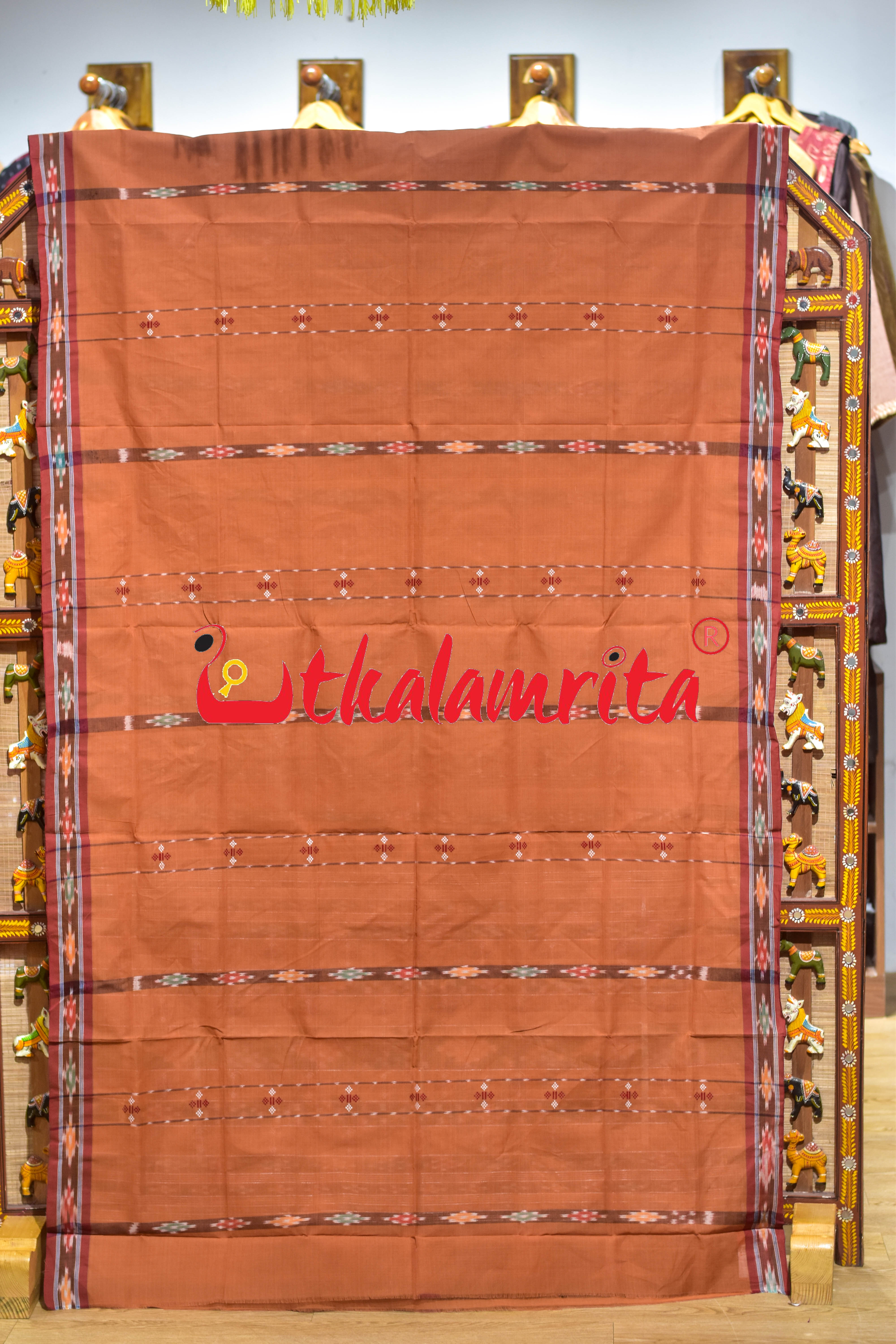 Brown Punji Diamond Pittala Single Cotton Saree