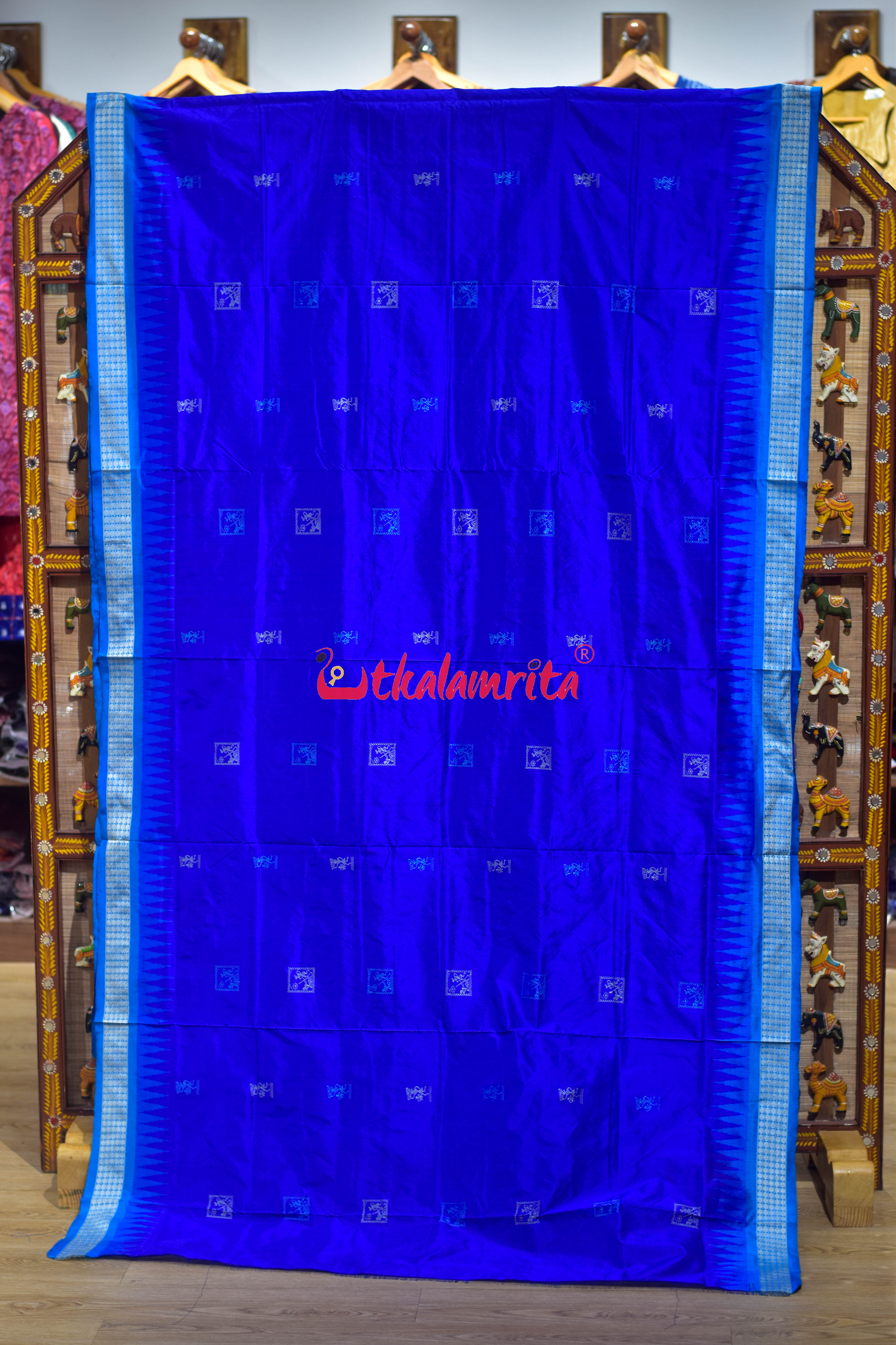 Deep Blue Copper Sulphate Box Tribal Bomkai Silk Saree