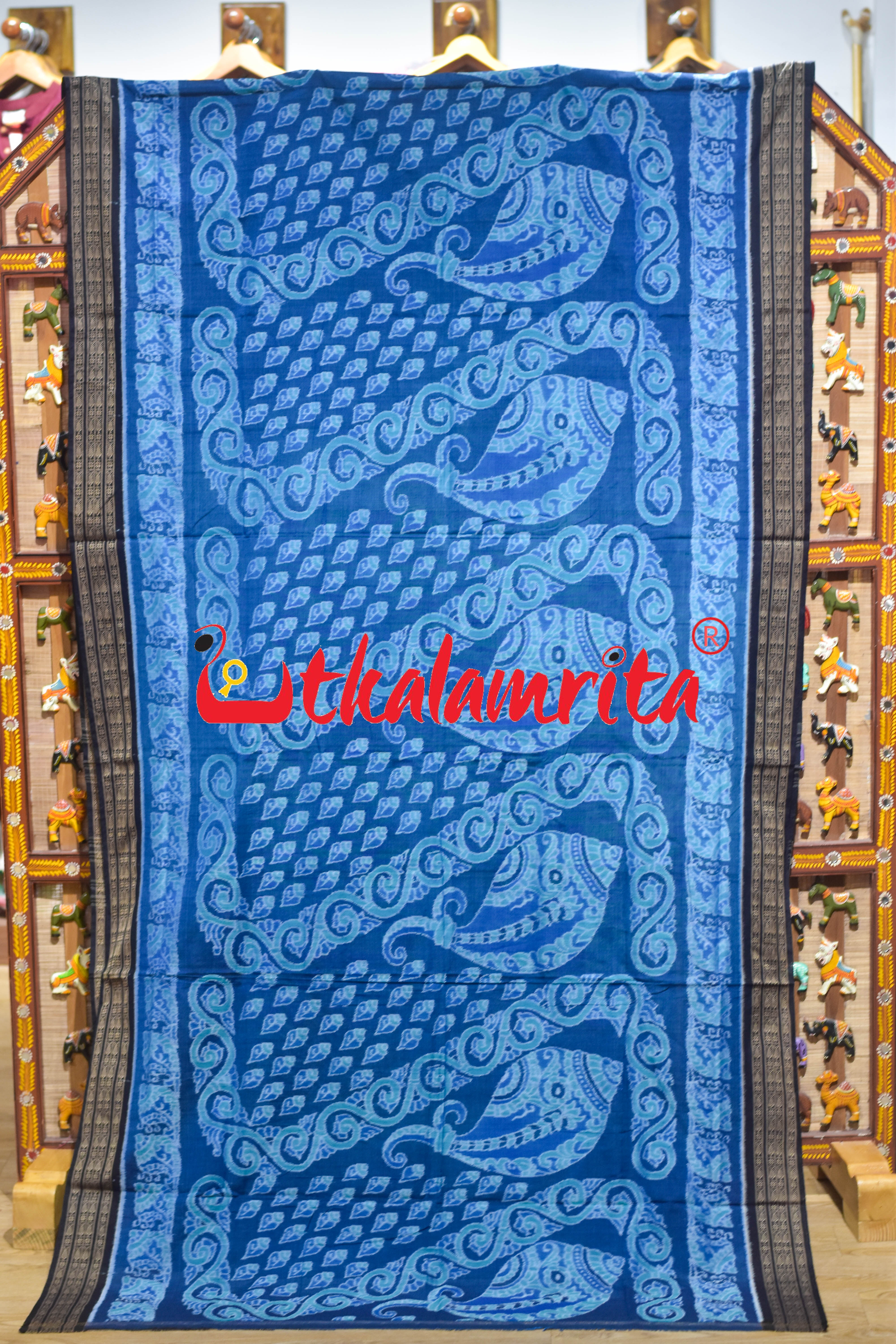 Special Sankha Blue Black Sambalpuri Cotton Saree