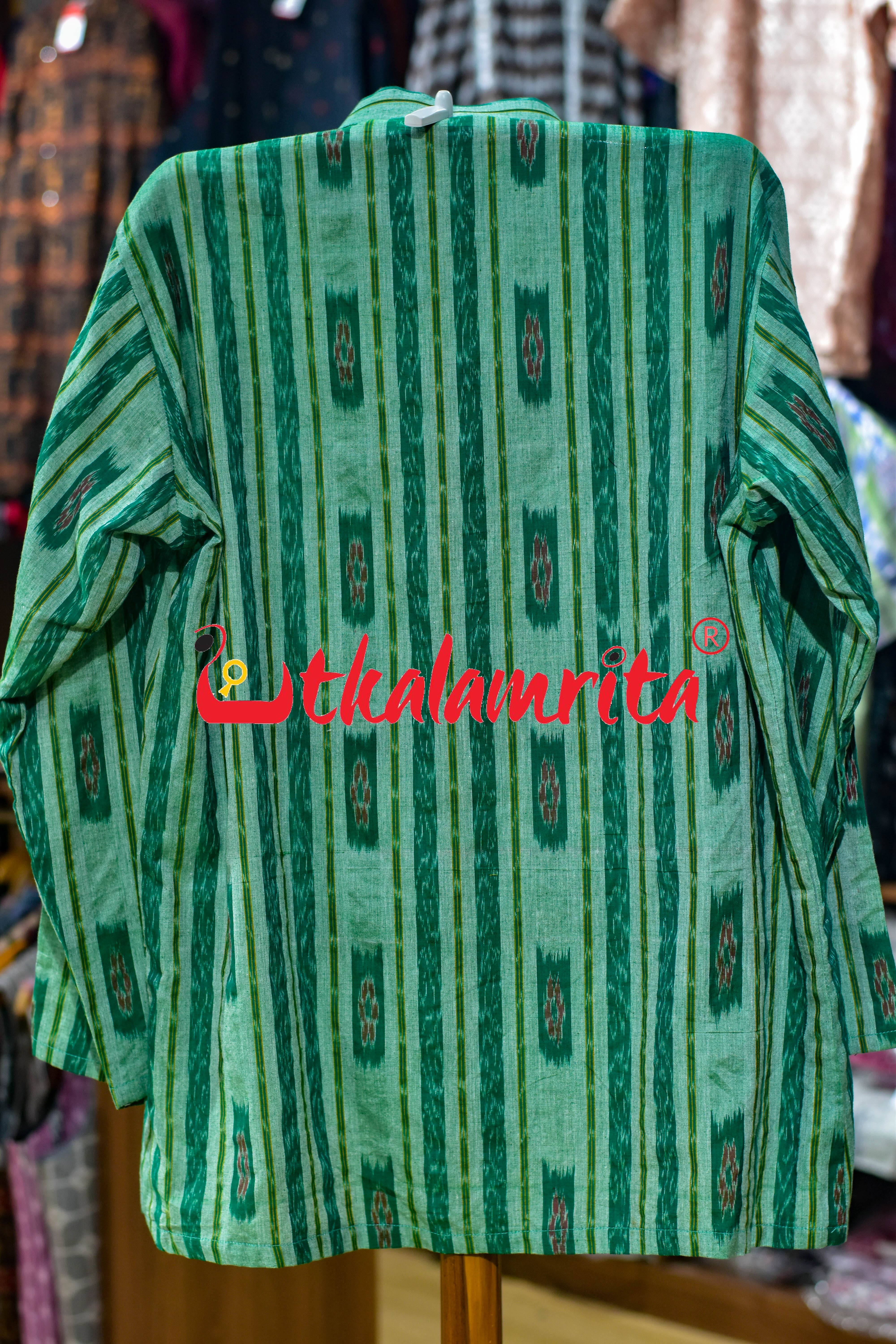 Light Green Box Flower Bandha (Men's Half Kurta)