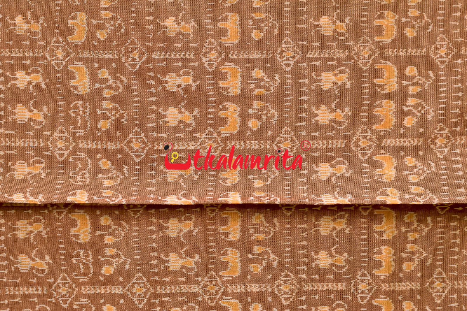 Hathi Design Light Brown Sambalpuri Cotton Saree