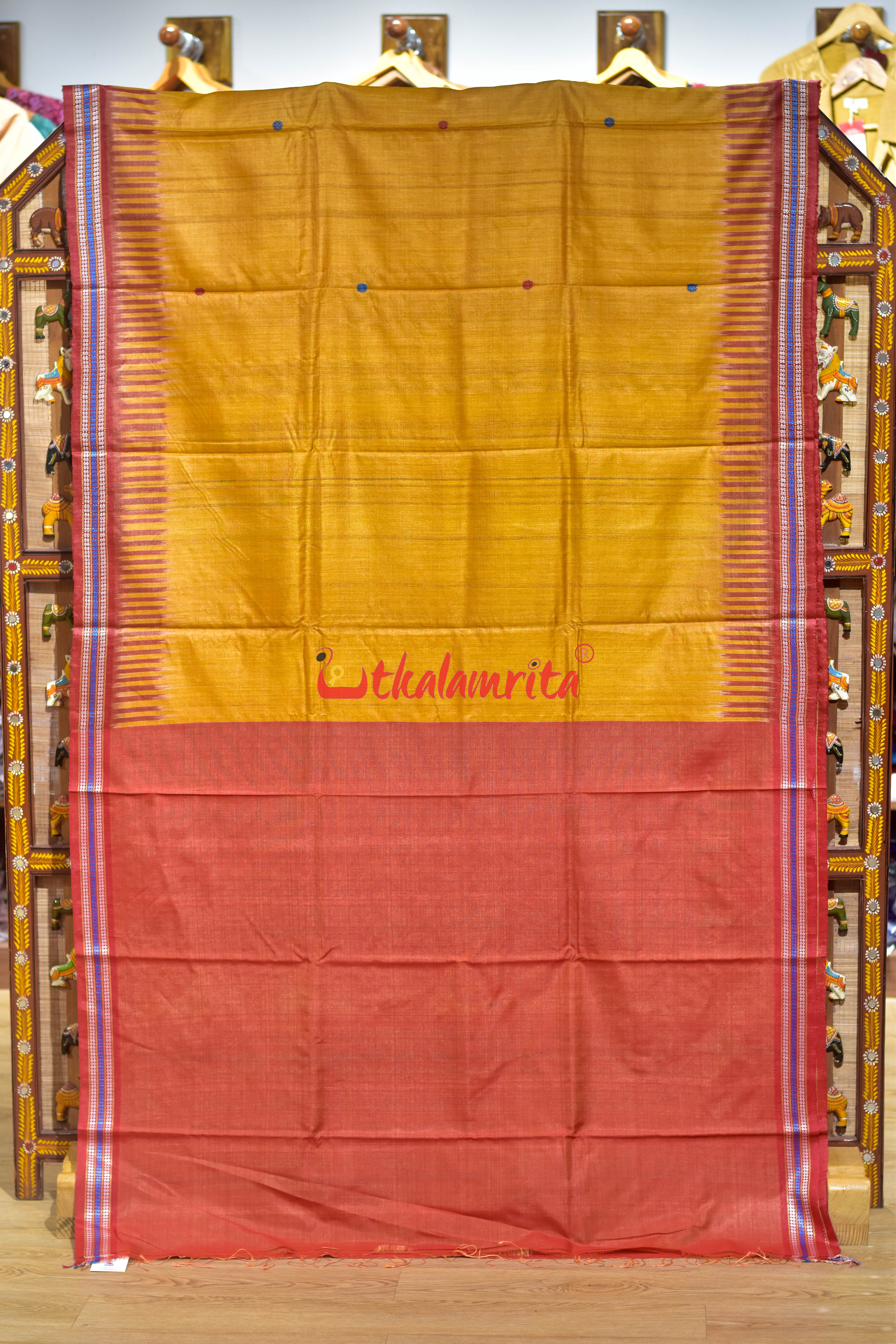 Golden Red Kathifera Gopalpur Tussar Silk Saree