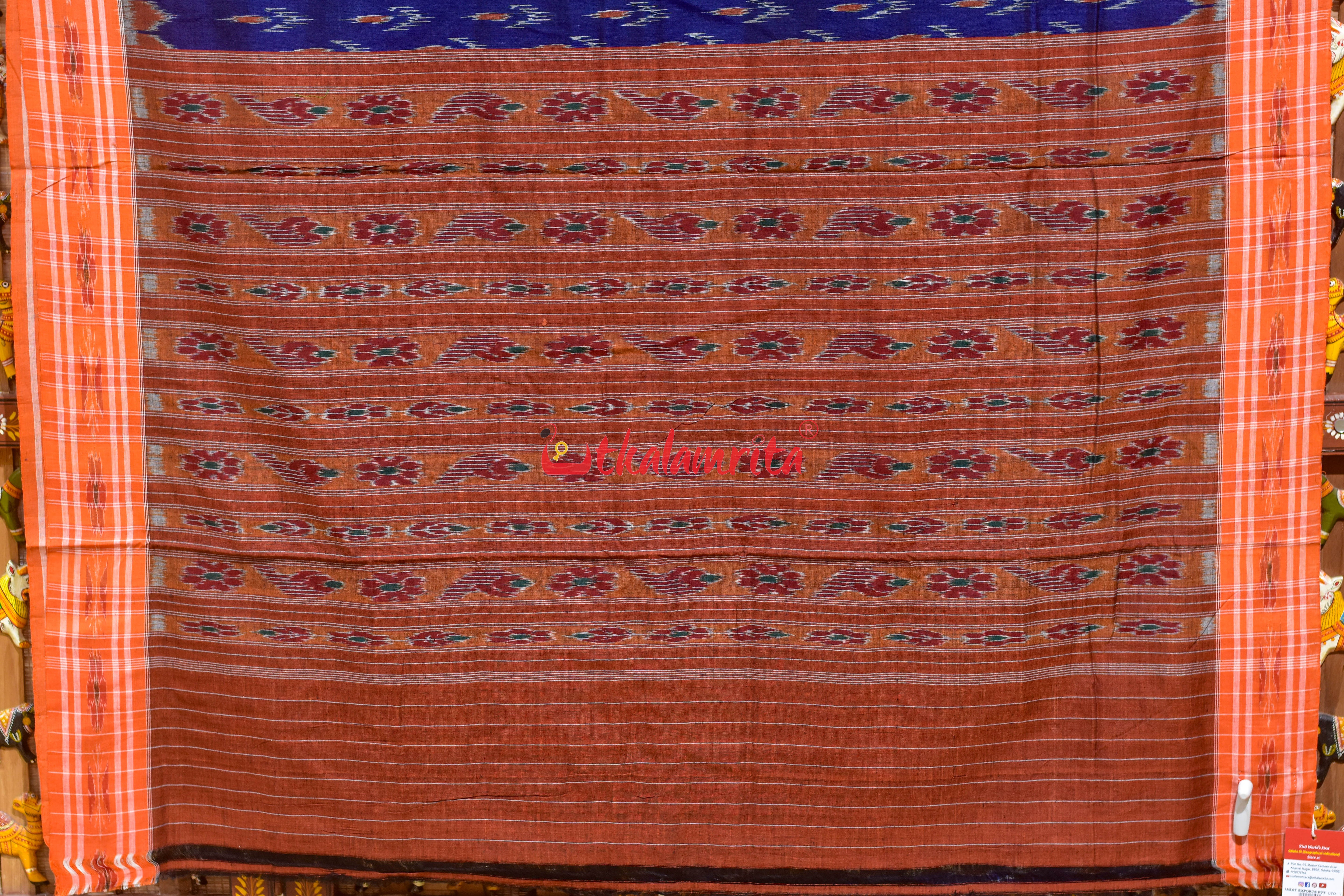 Navy Blue with Orange Cloves Khandua Cotton Saree