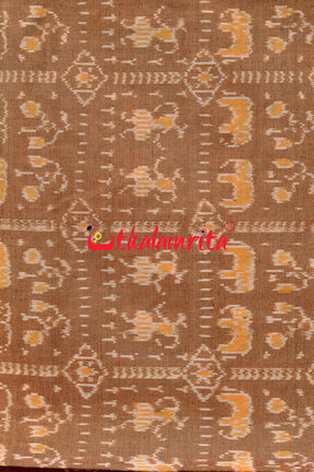 Hathi Design Light Brown Sambalpuri Cotton Saree