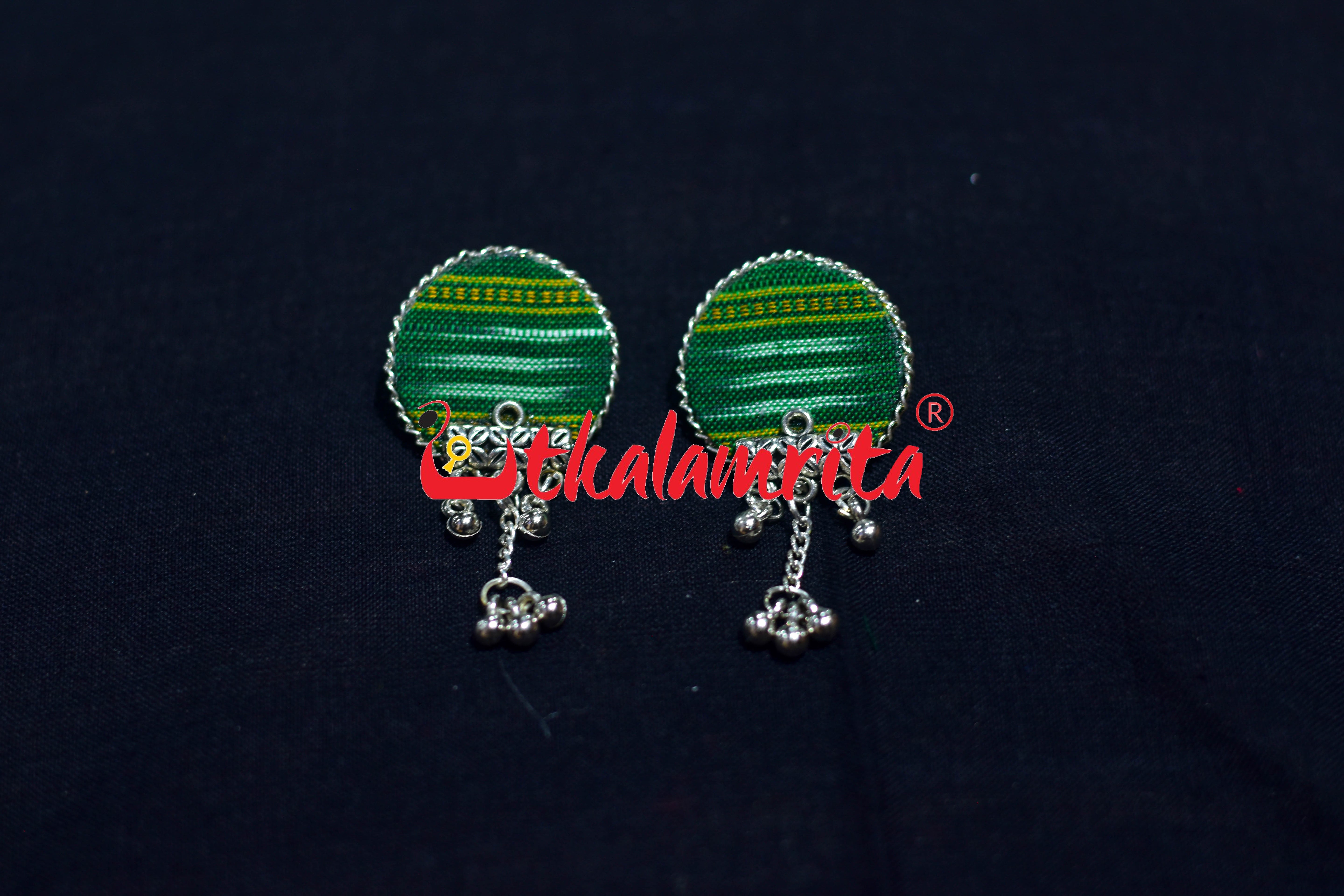 Green Round Ikat Silver Necklace Set