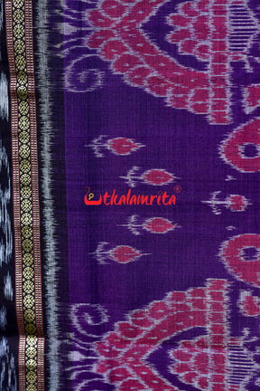 Purple Black Peacocks Khandua Cotton Saree