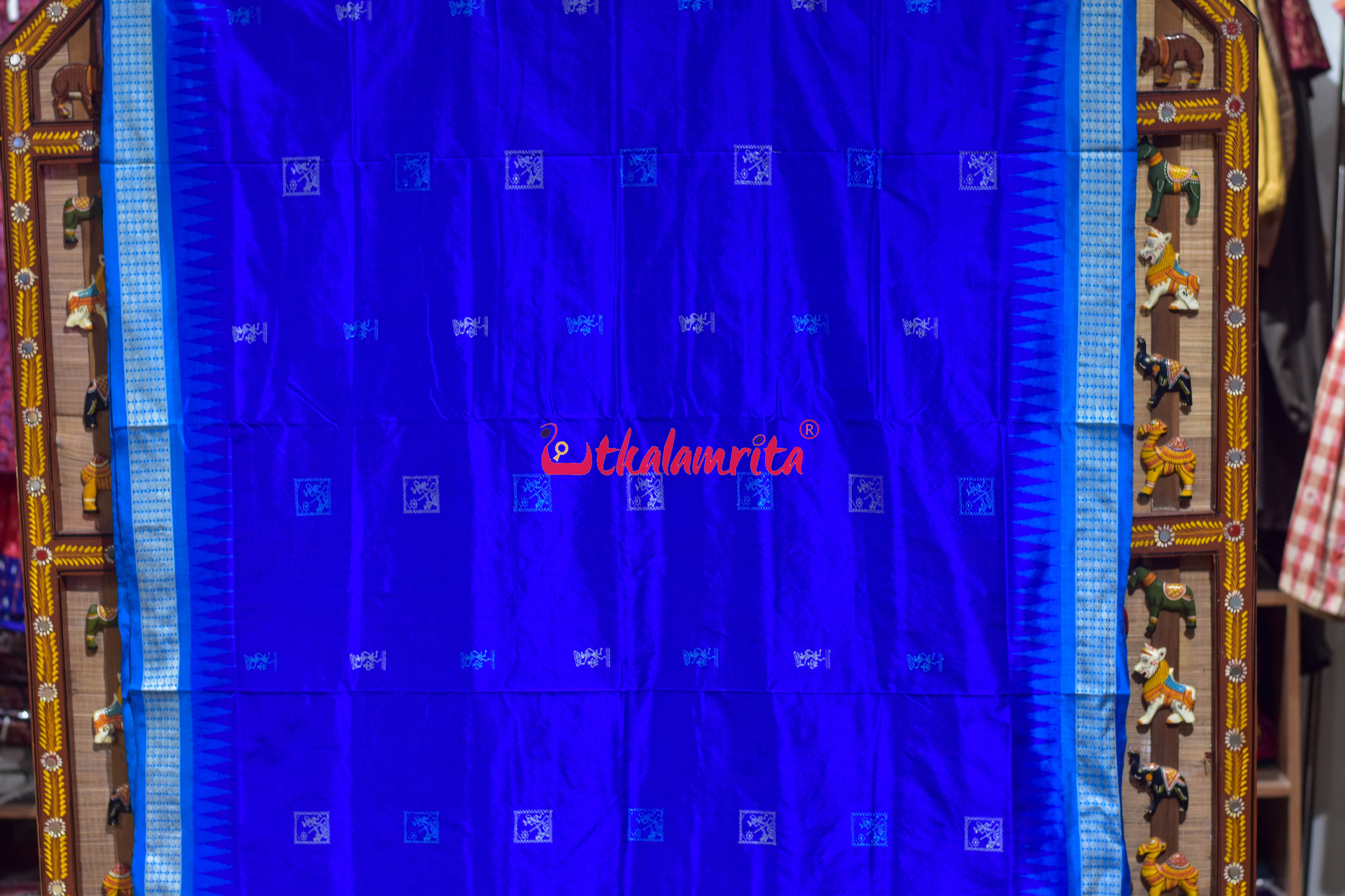 Deep Blue Copper Sulphate Box Tribal Bomkai Silk Saree