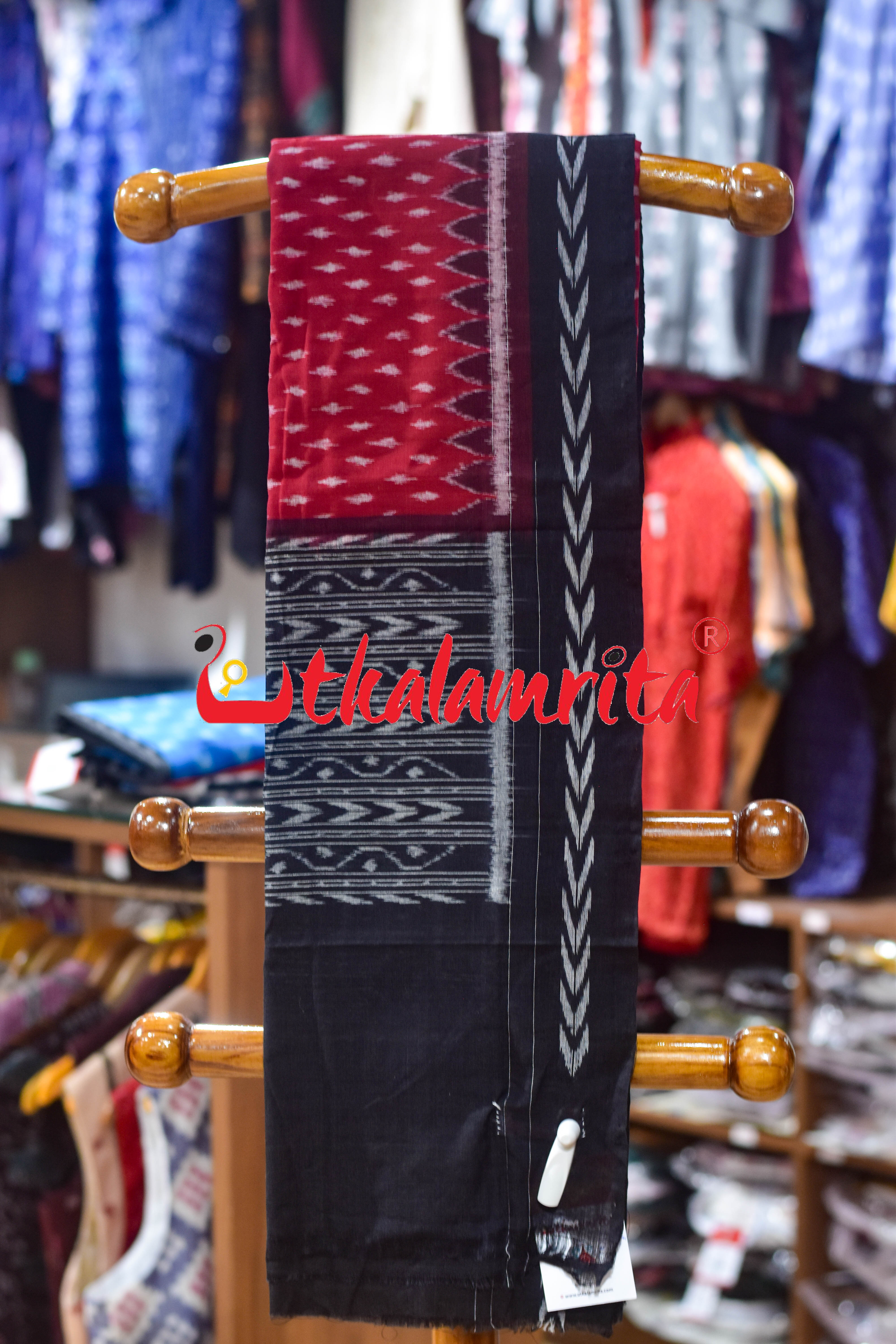 Maroon Black Dhanpatri Border Sambalpuri (Dupatta)