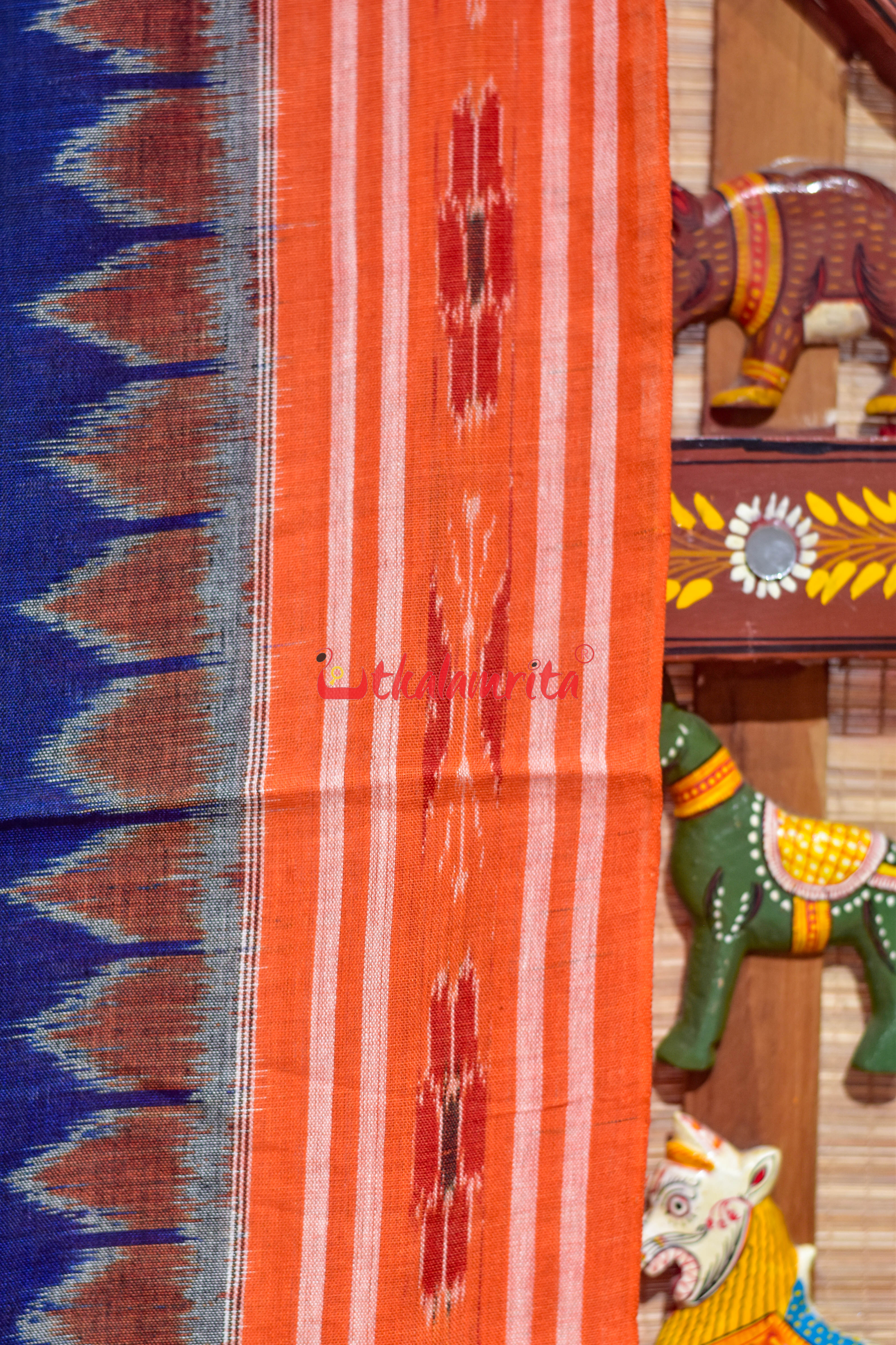 Navy Blue with Orange Cloves Khandua Cotton Saree