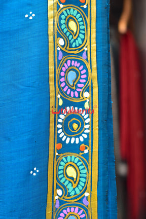 Cobalt Blue Dasabatar Pattachitra Silk Saree