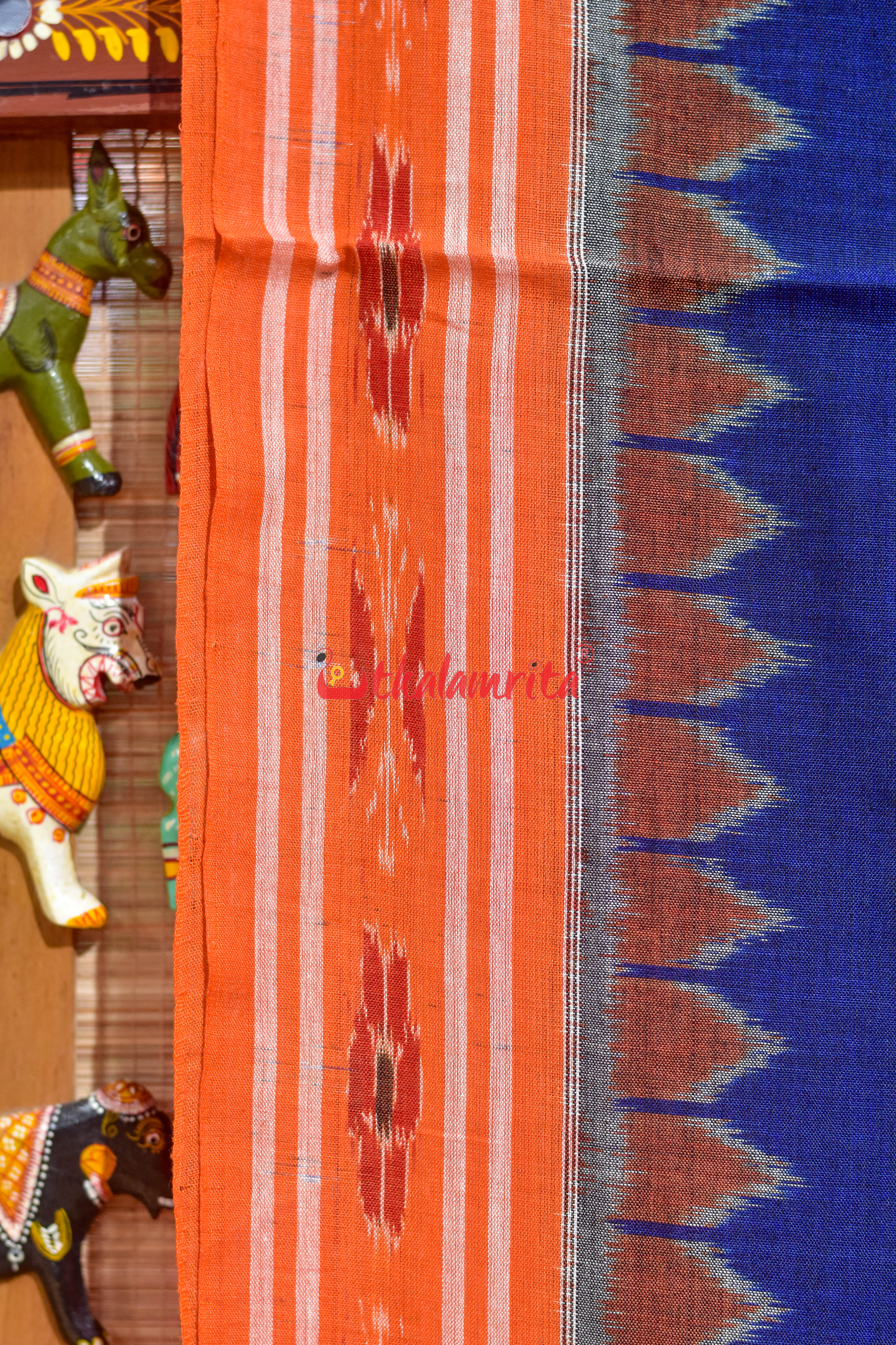 Navy Blue with Orange Cloves Khandua Cotton Saree