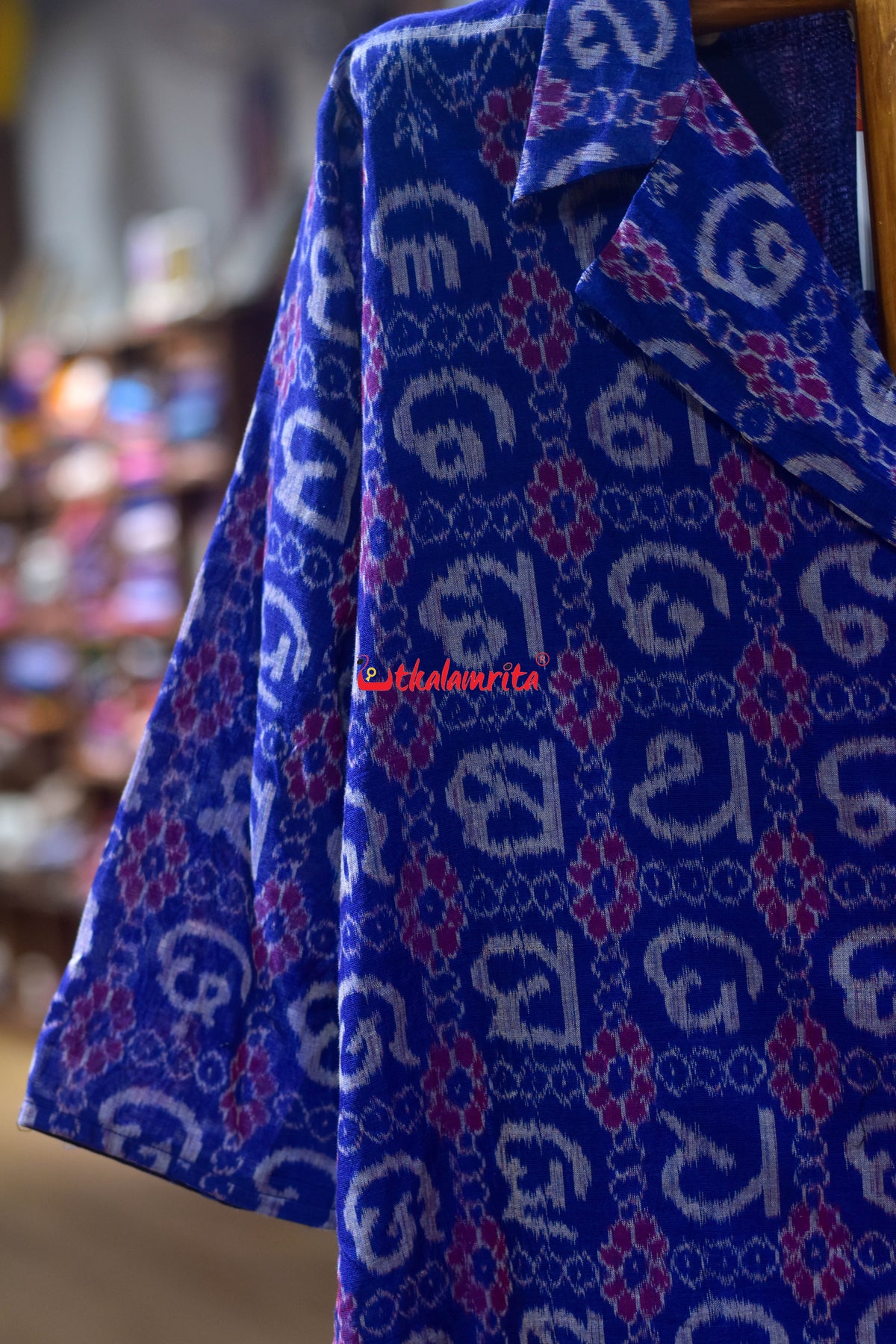 Blue Kadha Pasapali Half Half Blazer Neck Odia Letters (Ladies' Kurti)