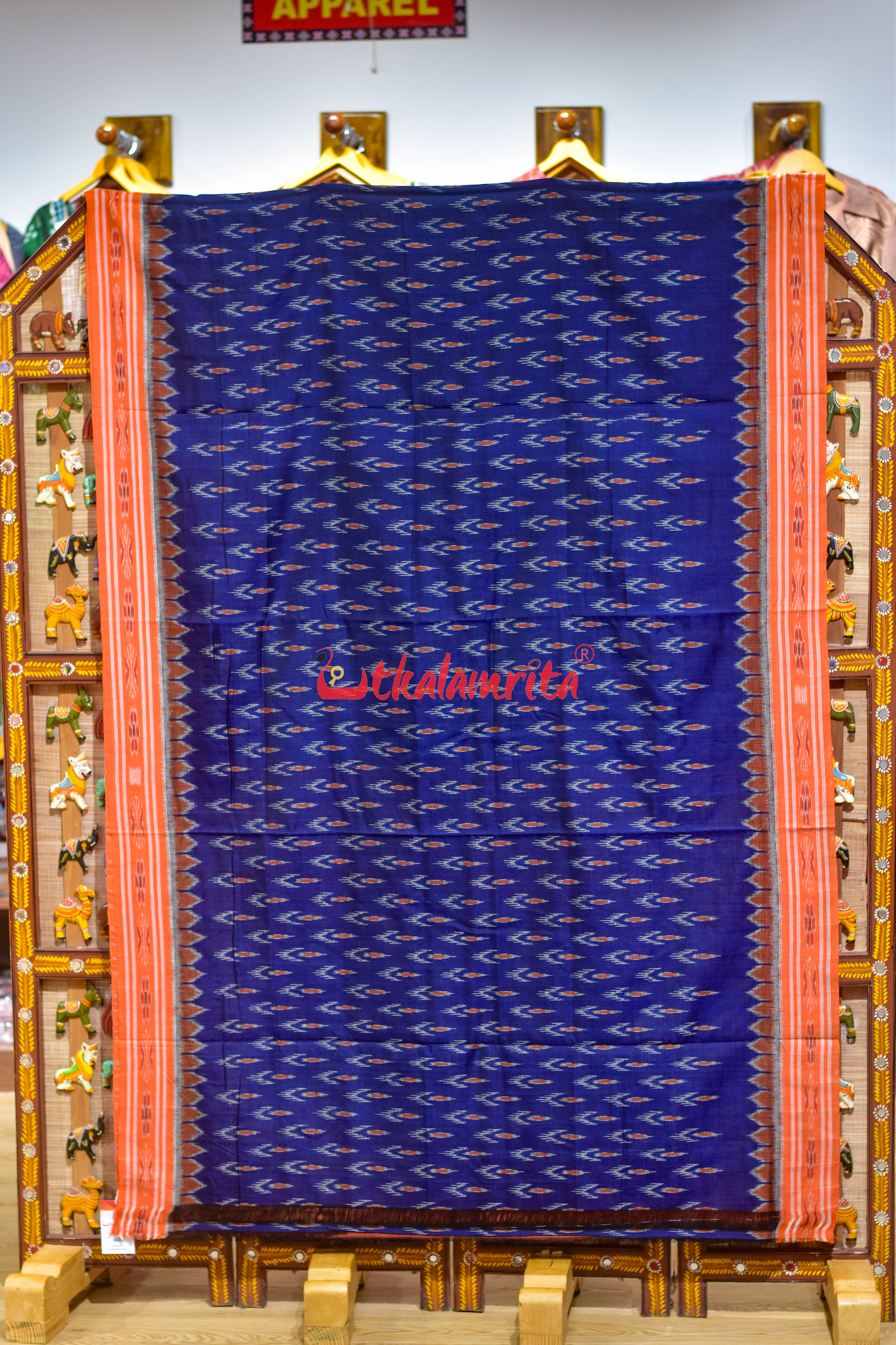 Navy Blue with Orange Cloves Khandua Cotton Saree