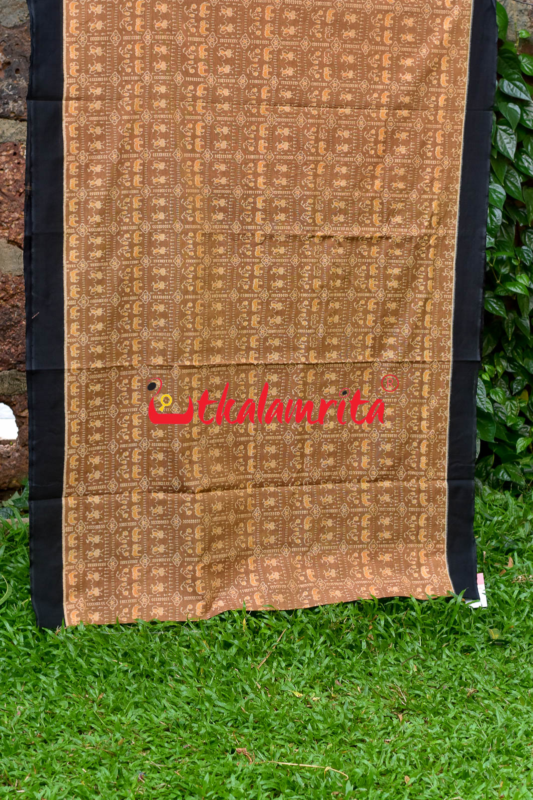 Hathi Design Light Brown Sambalpuri Cotton Saree