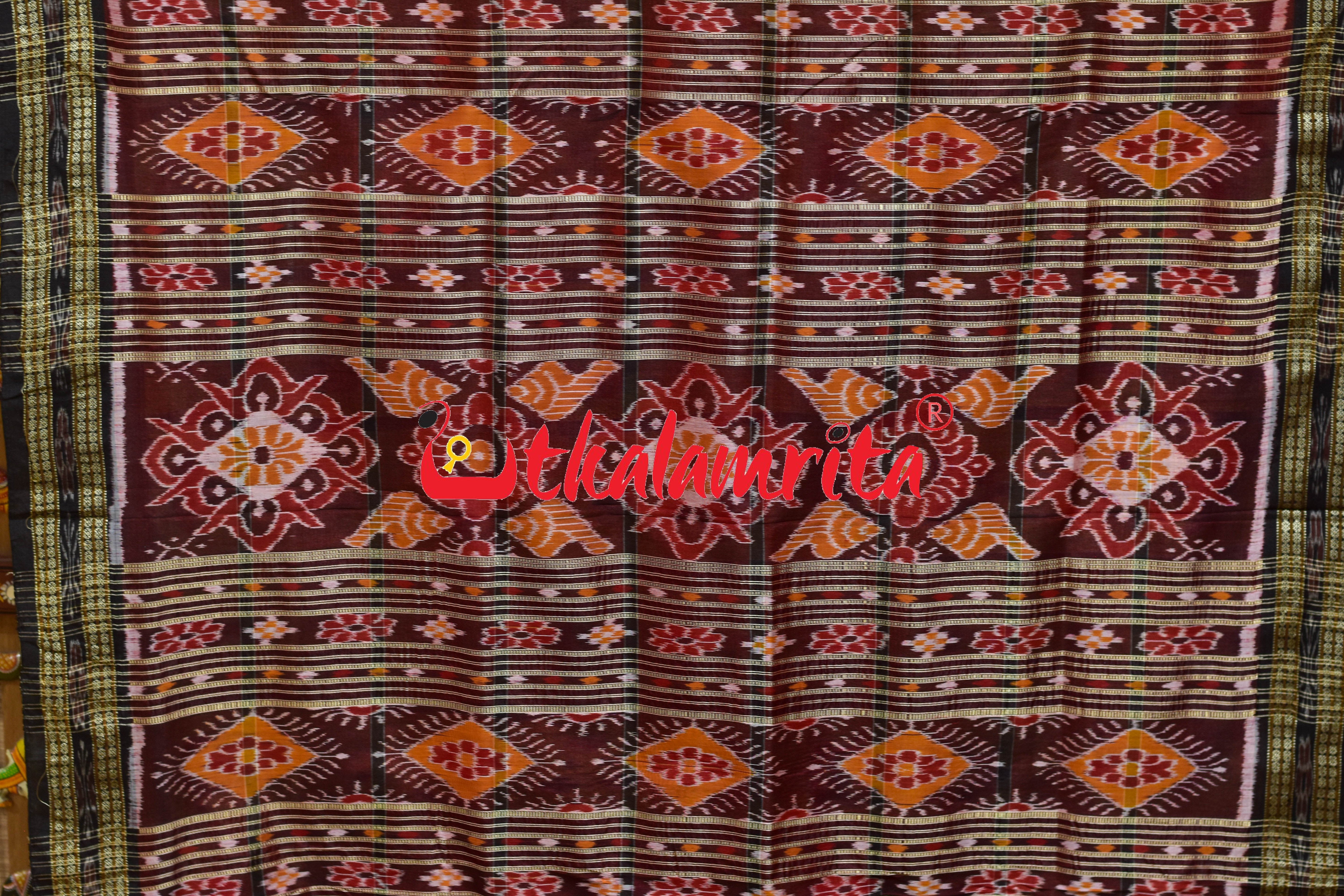 Shiny Golden Nabakothi Khandua Silk Saree