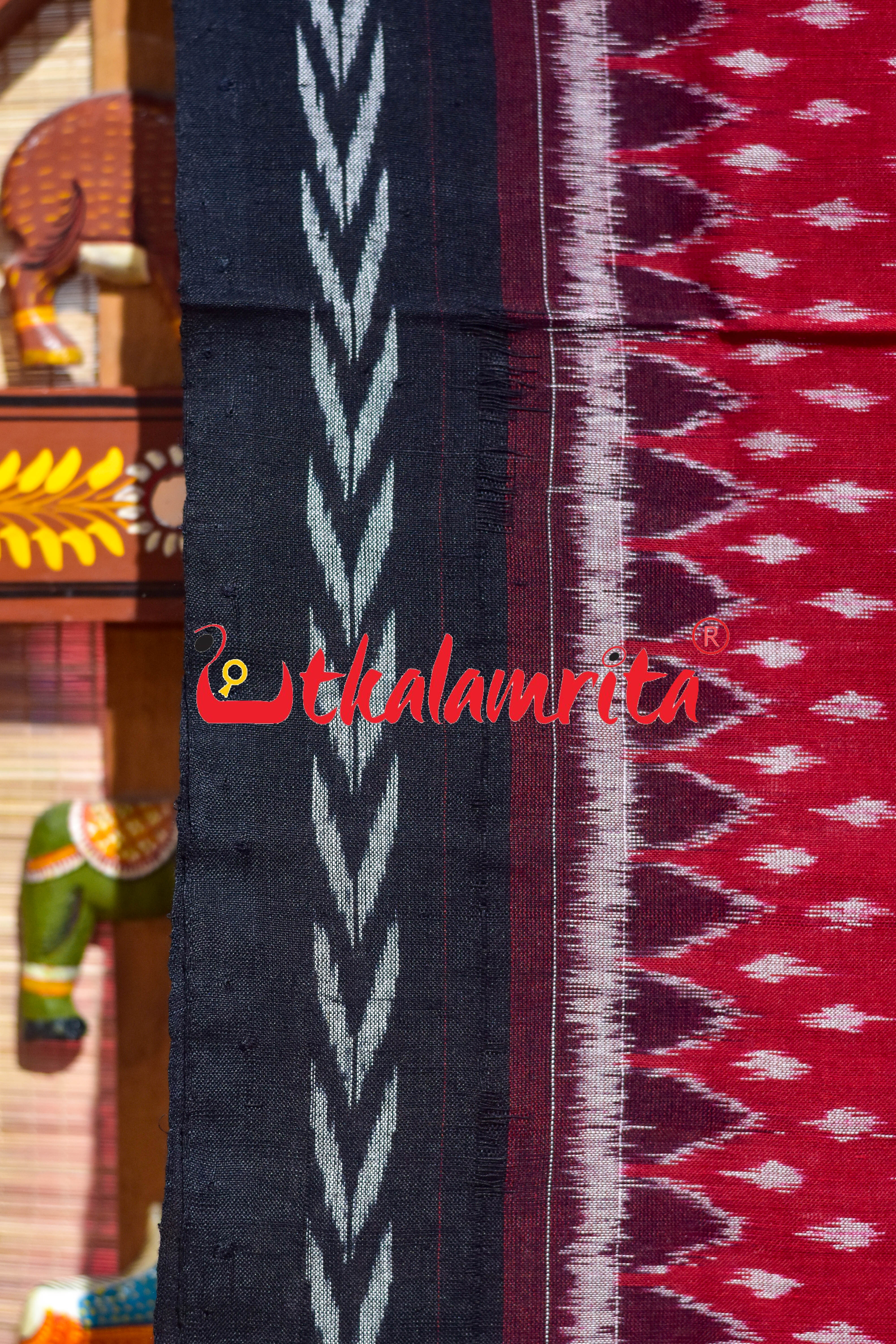 Maroon Black Dhanpatri Border Sambalpuri (Dupatta)
