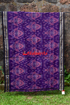 Purple Black Peacocks Khandua Cotton Saree