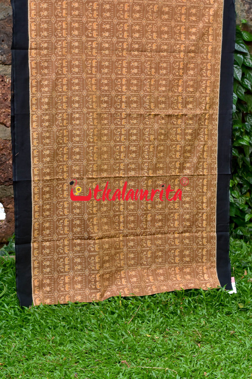 Hathi Design Light Brown Sambalpuri Cotton Saree