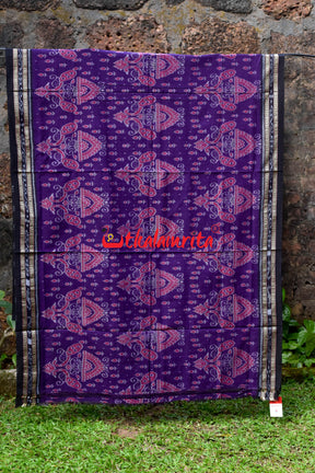 Purple Black Peacocks Khandua Cotton Saree
