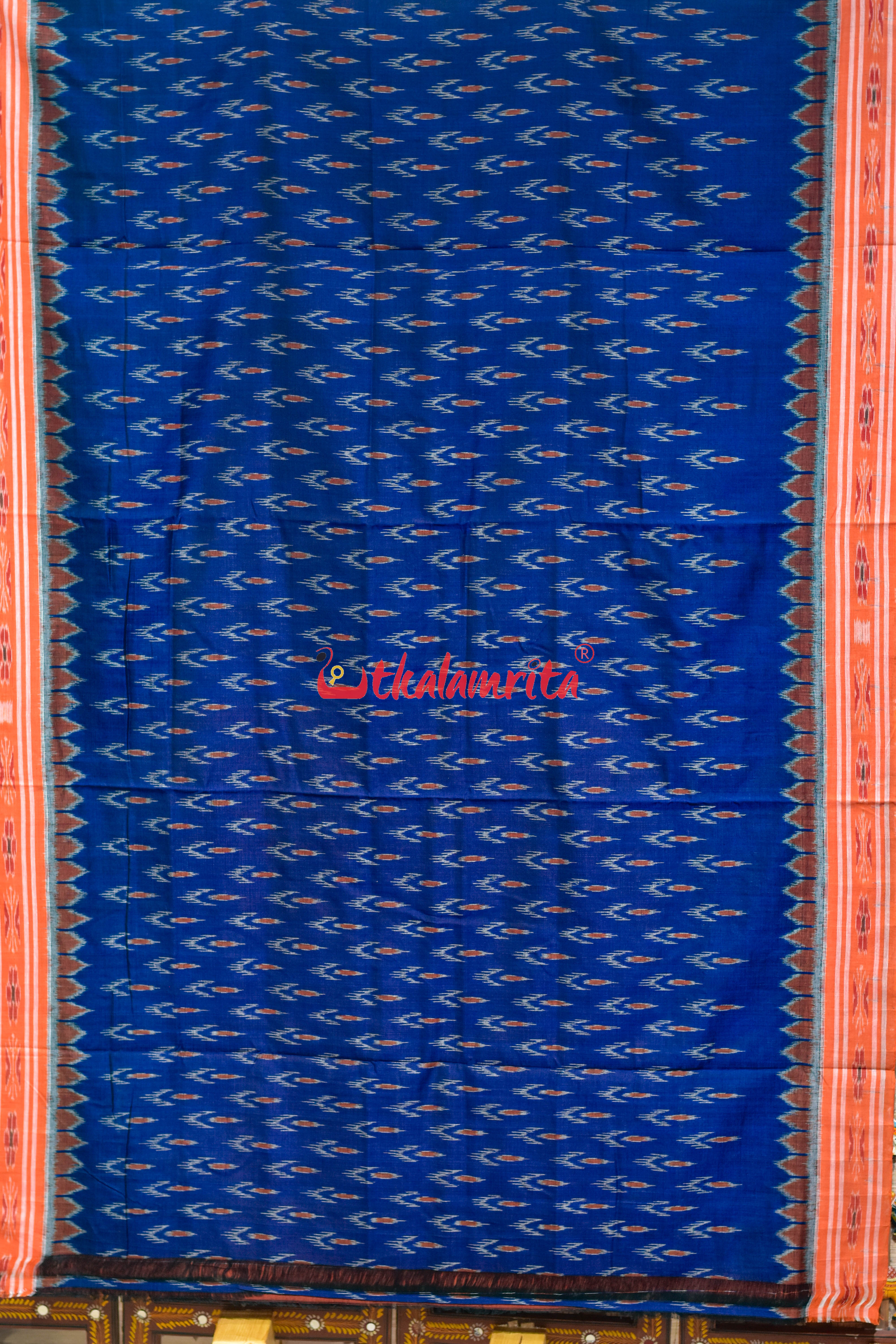 Navy Blue with Orange Cloves Khandua Cotton Saree