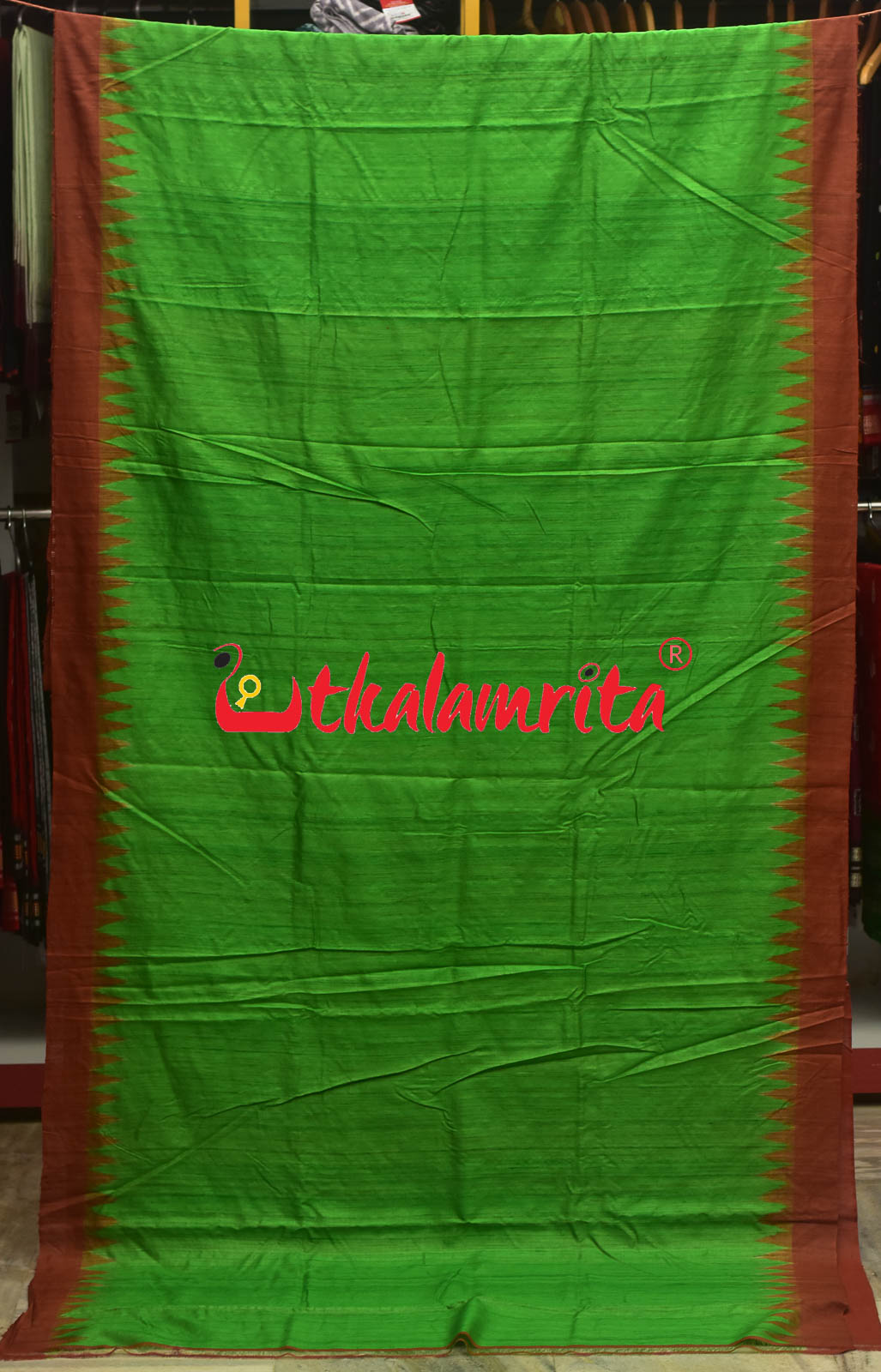 Parrot Green Rust Fine Gopalpur Tussar Saree