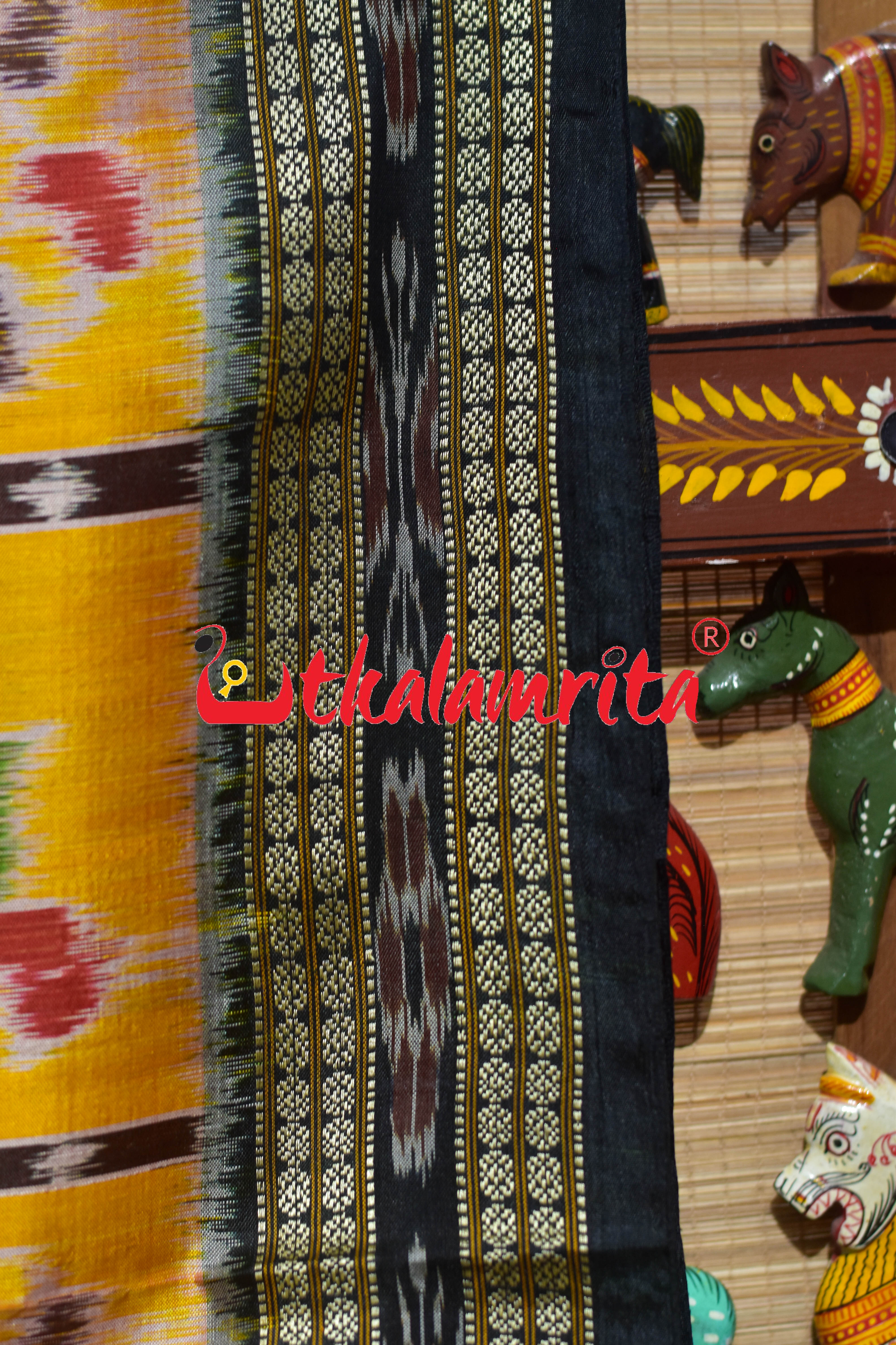 Shiny Golden Nabakothi Khandua Silk Saree