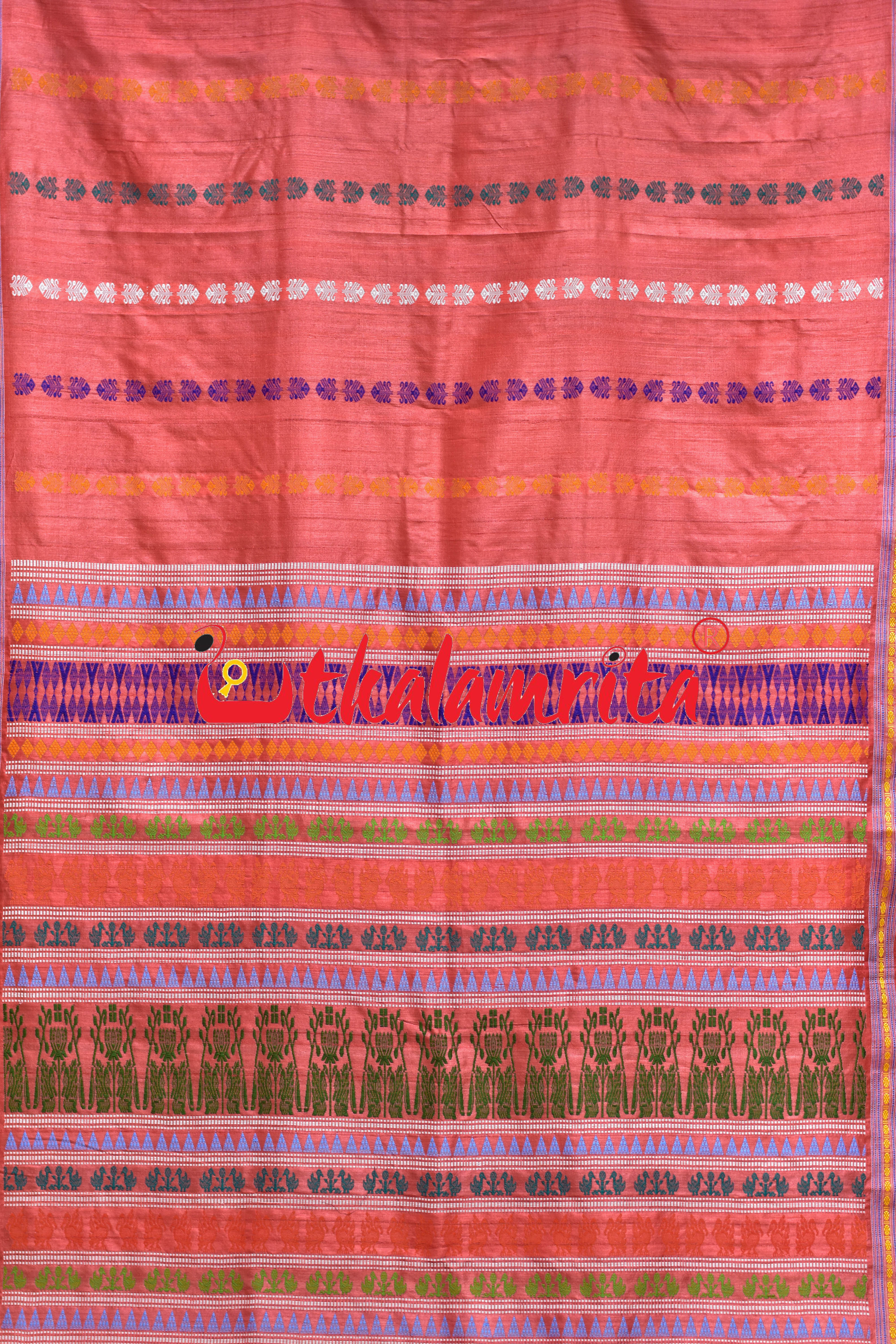 Red Half Ikat Half  Jala Gopalpur Tussar Silk Saree