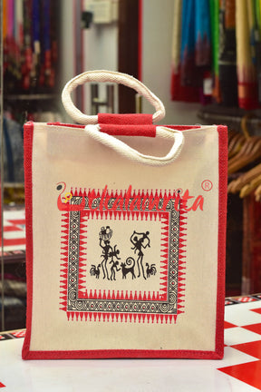 Red Tribals Dancing Rectangular Jute Bag