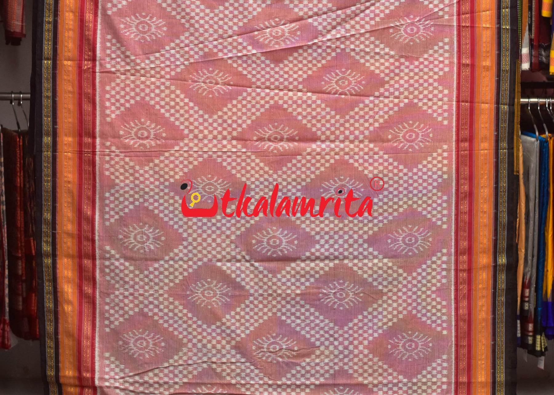 Peach with Body Pasapali Khandua Cotton Saree